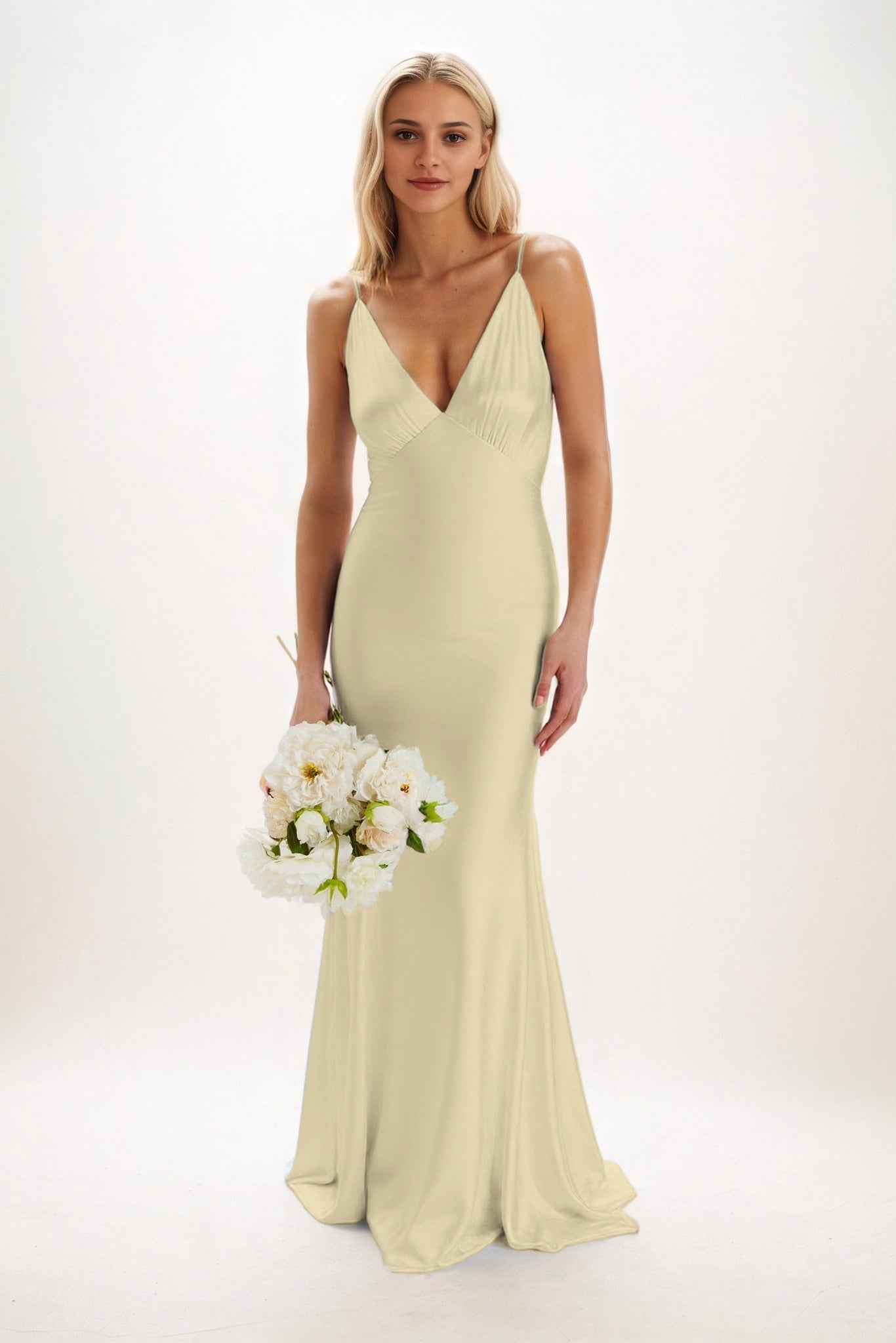 Sheath-Column Maxi Luxe Satin Bridesmaid Dress CB0839