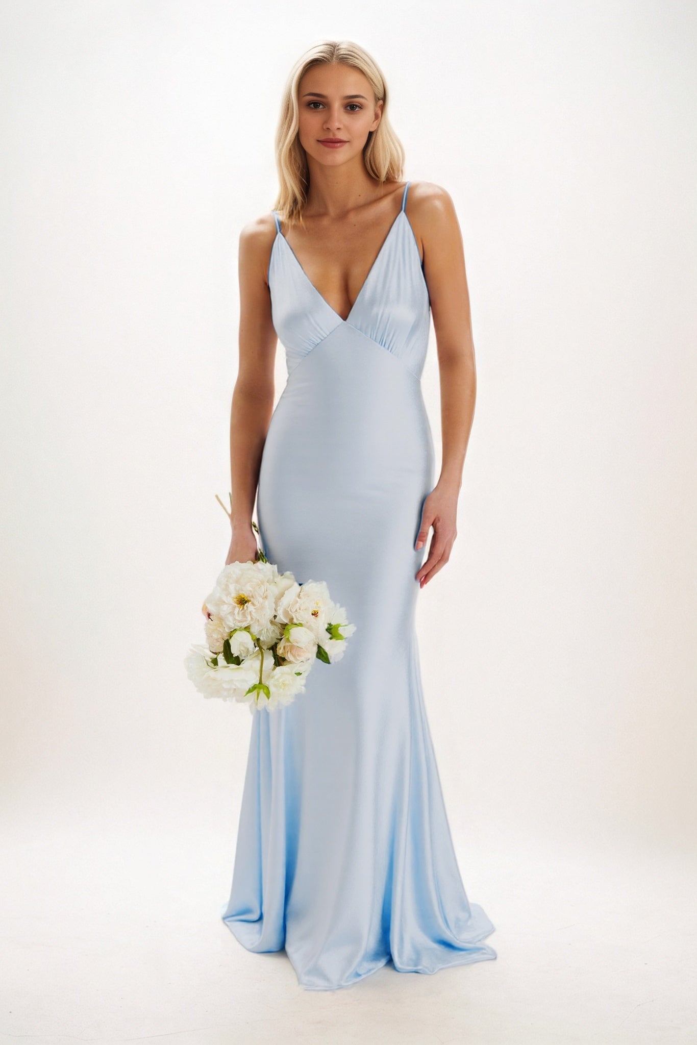 Sheath-Column Maxi Luxe Satin Bridesmaid Dress CB0839