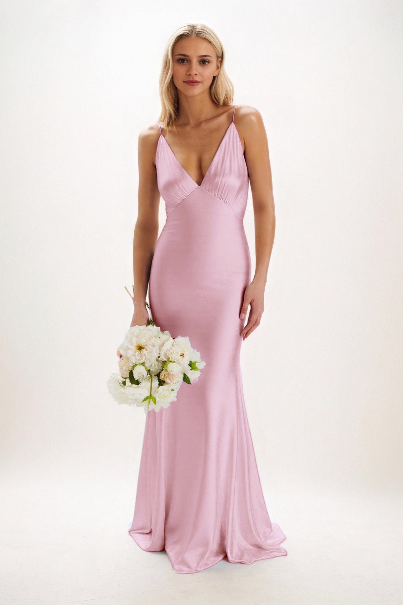 Sheath-Column Maxi Luxe Satin Bridesmaid Dress CB0839