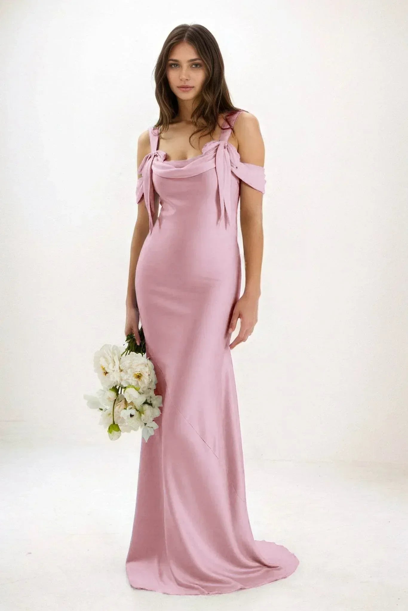 COCOMELODY Sheath Luxe Satin Pink Bridesmaid Dresses CB0841 COCOMELODY Sheath Luxe Satin Pink Bridesmaid Dresses CB0841