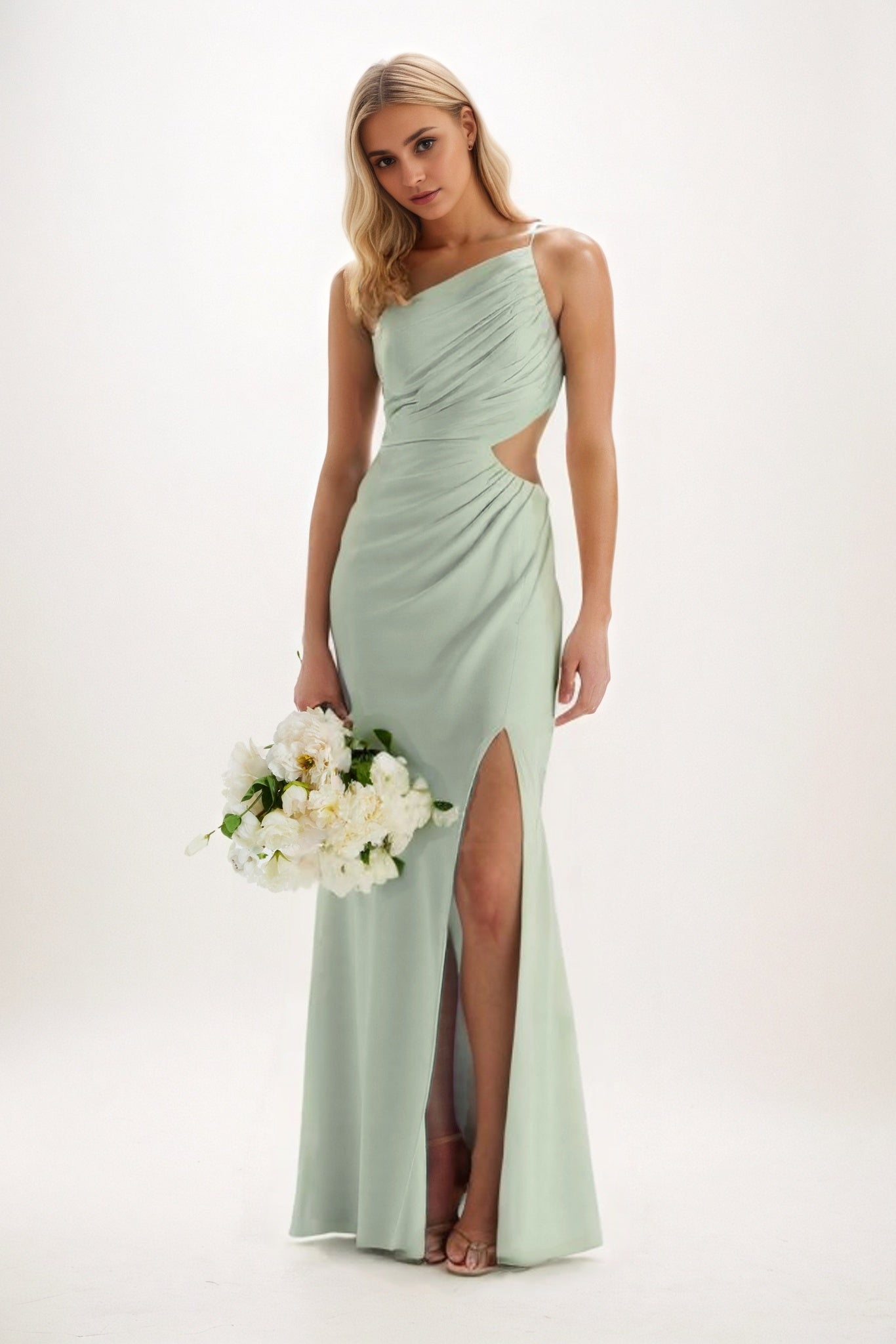 Sheath-Column Maxi Luxe Satin Bridesmaid Dress CB0842