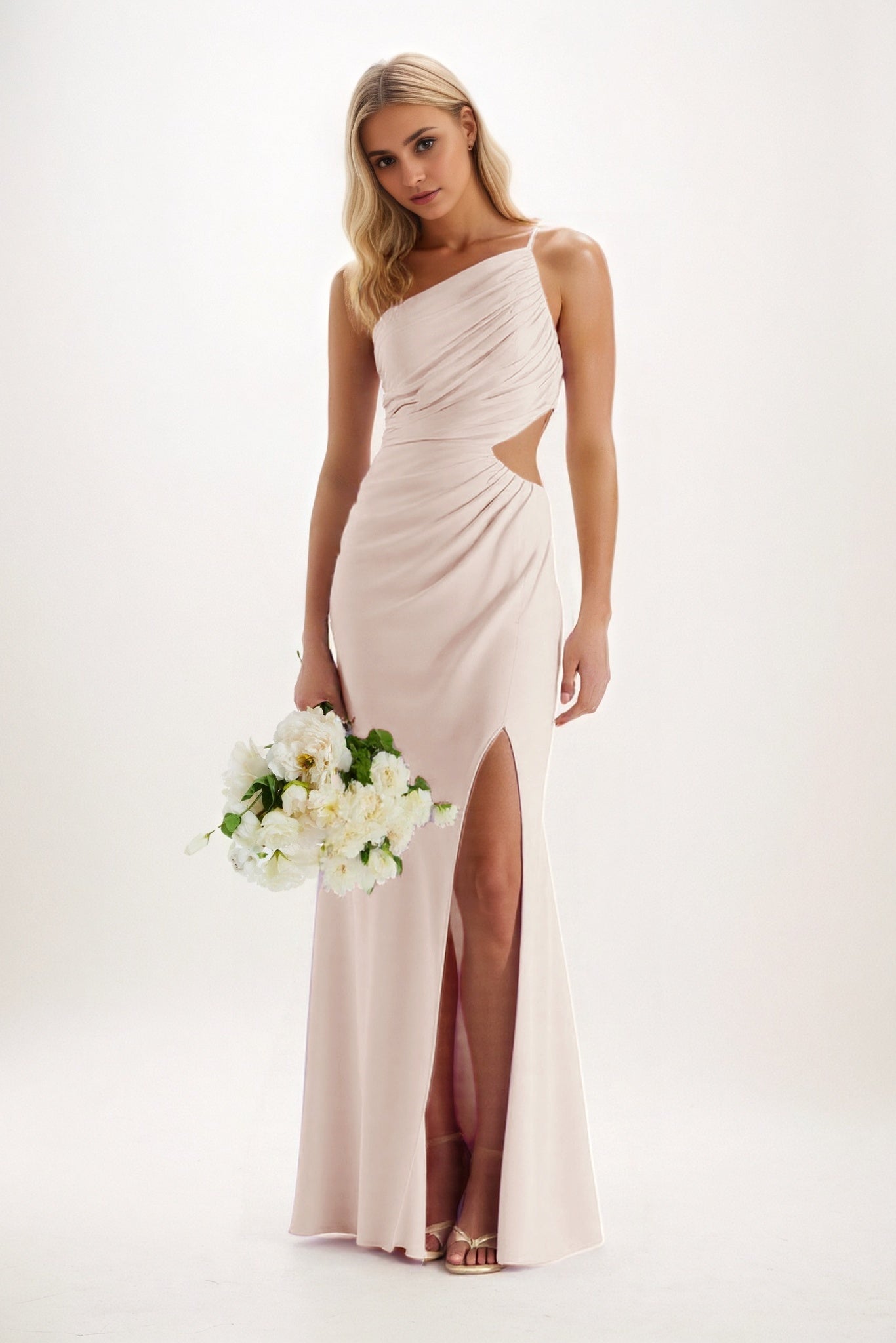 Sheath-Column Maxi Luxe Satin Bridesmaid Dress CB0842