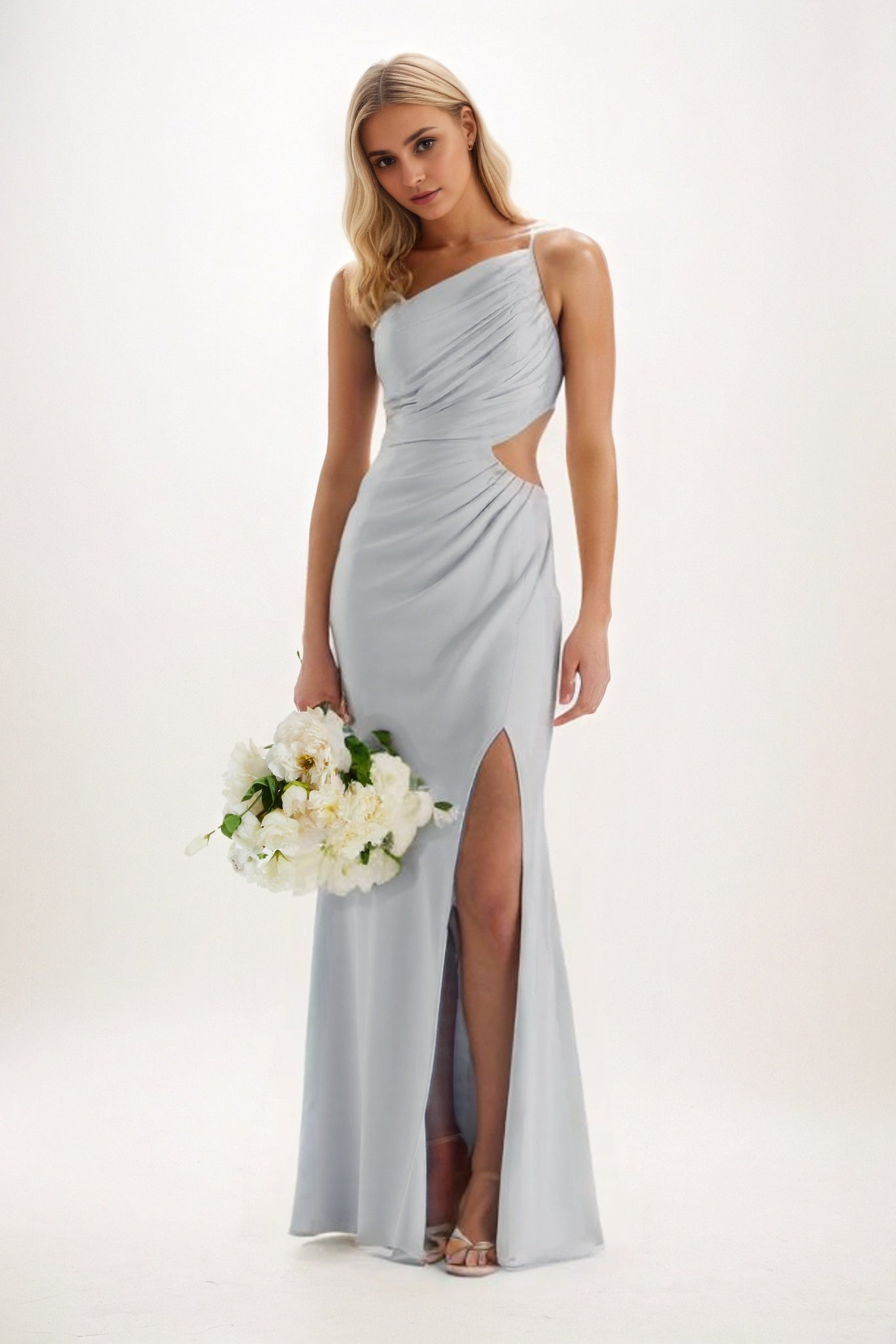 Sheath-Column Maxi Luxe Satin Bridesmaid Dress CB0842