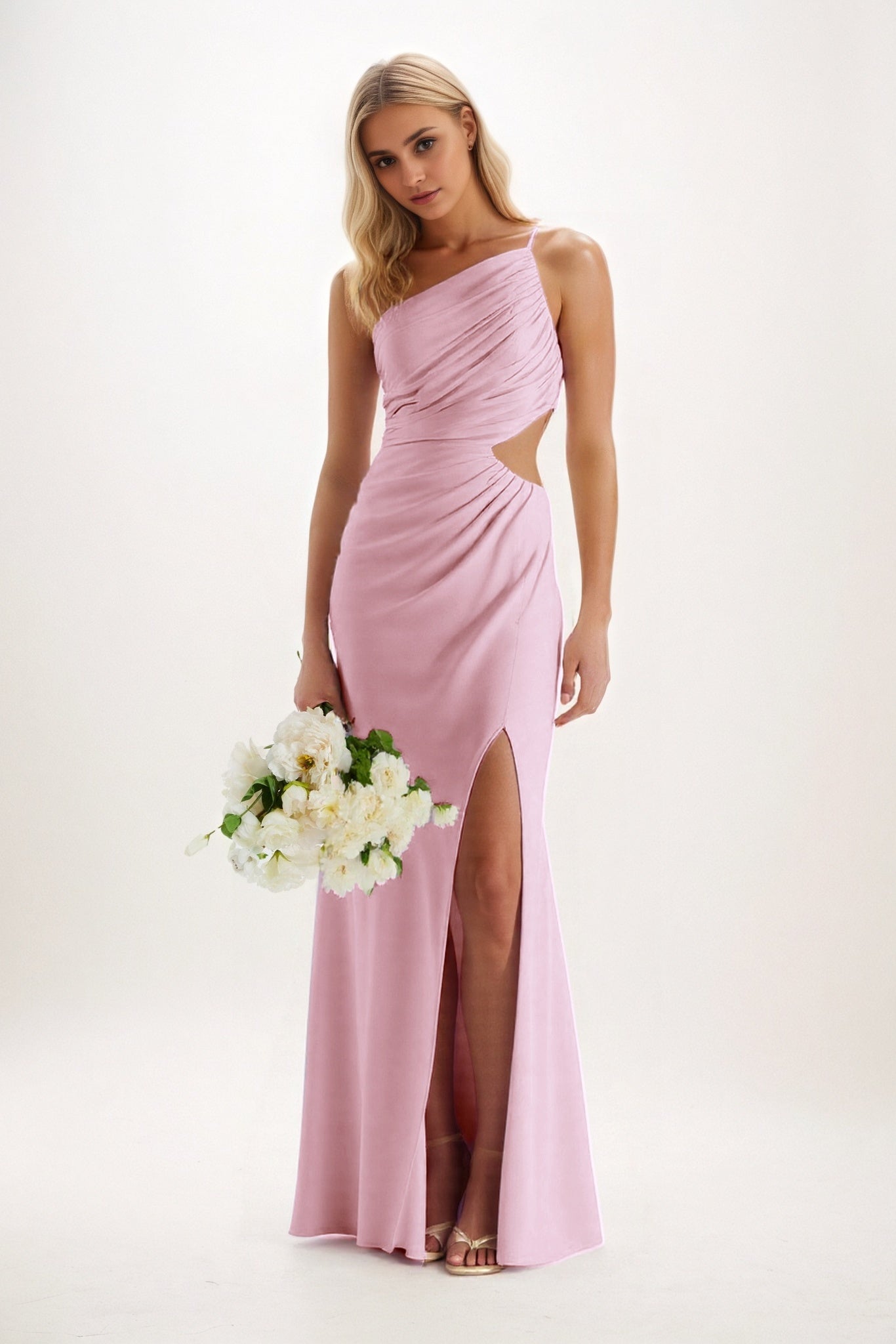 Sheath-Column Maxi Luxe Satin Bridesmaid Dress CB0842