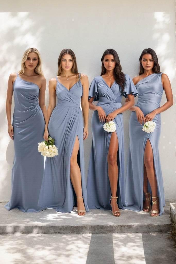 sheath style bridesmaid dresses Sheath Halter Neck Stretch Satin Floor-Length Backless Bridesmaid Dress with Tie-Back S6124B - Bridesmaid Dresses