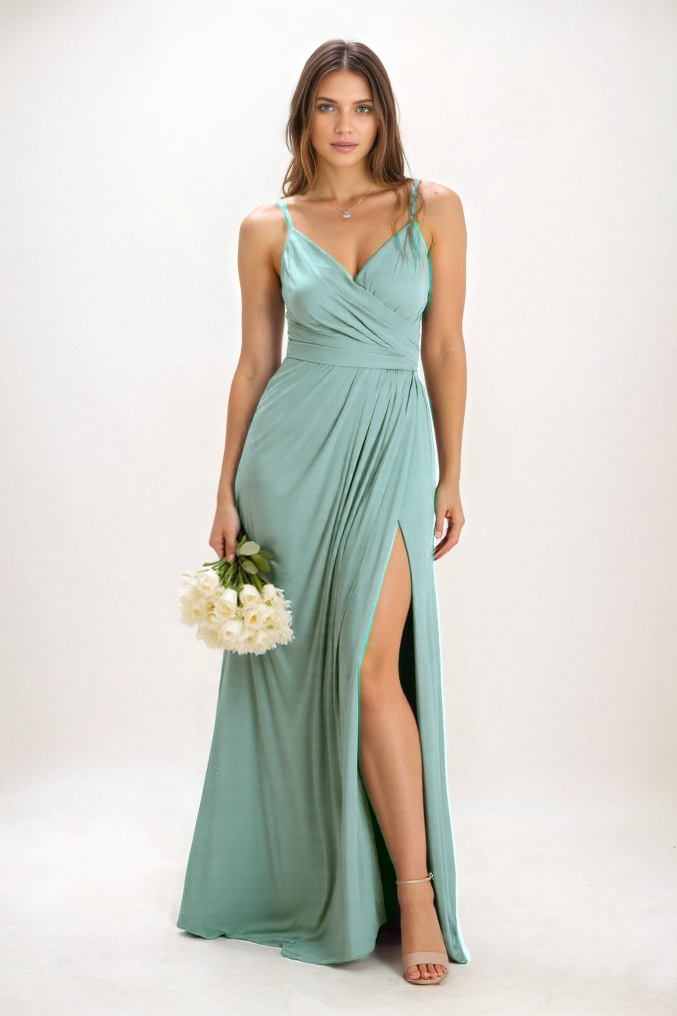 A-Line Maxi Luxe Satin Bridesmaid Dress CB0844