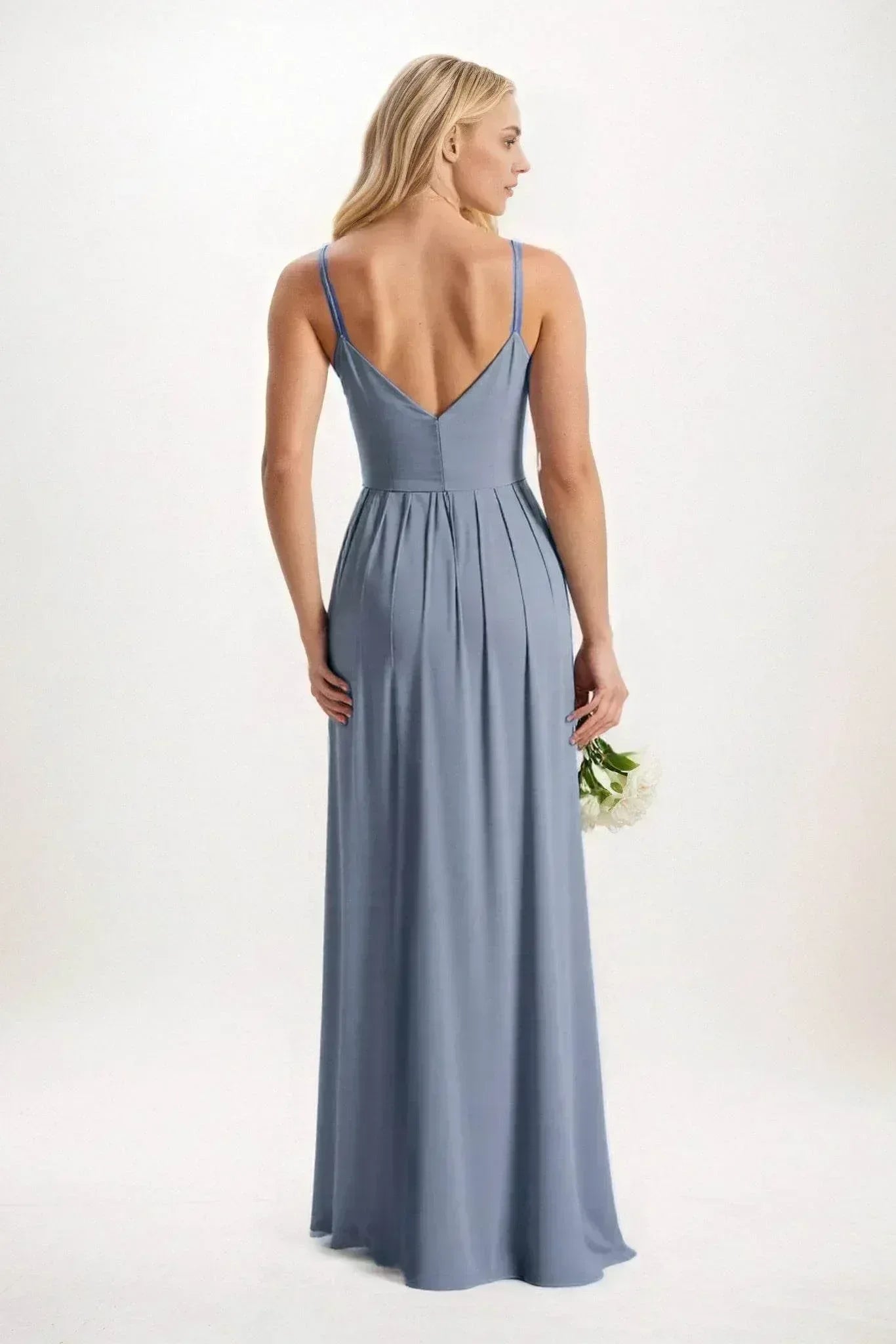 A-Line Maxi Luxe Satin Tea Length Bridesmaid Dresses COCOMELODY CB0844, Dusty Blue