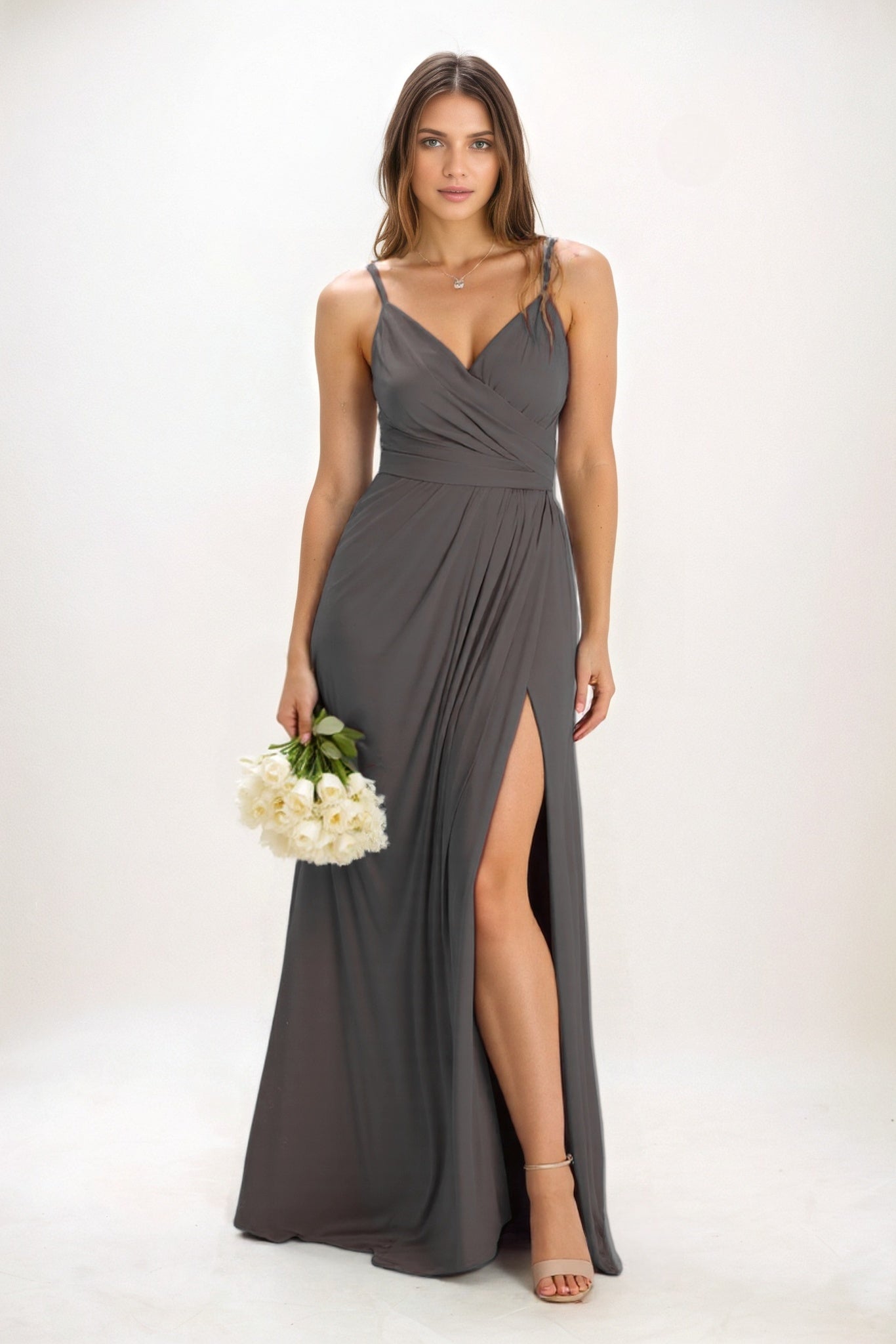 A-Line Maxi Luxe Satin Bridesmaid Dress CB0844
