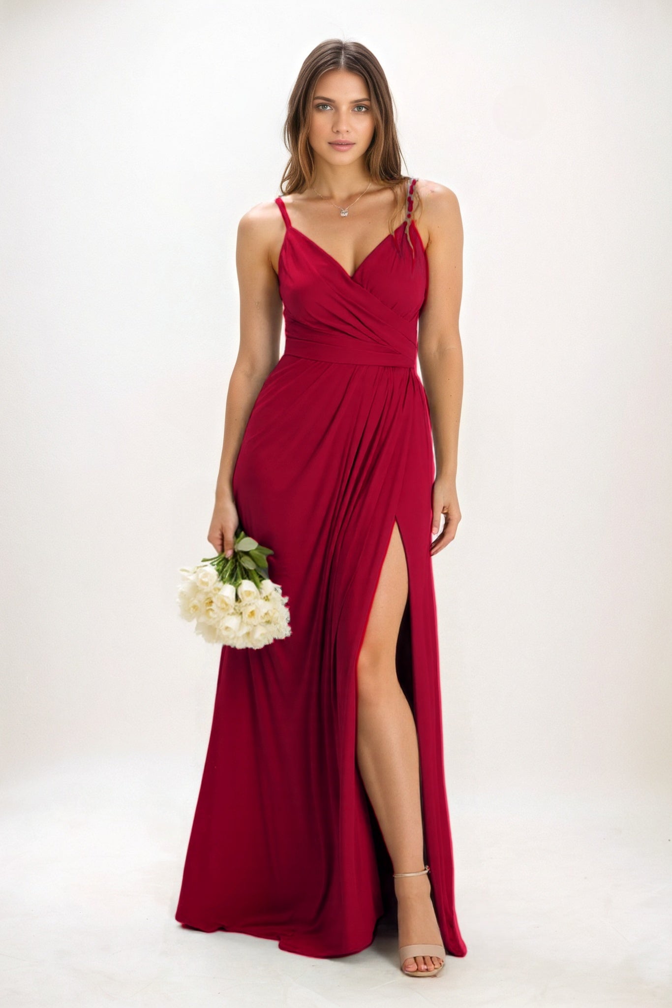 A-Line Maxi Luxe Satin Bridesmaid Dress CB0844