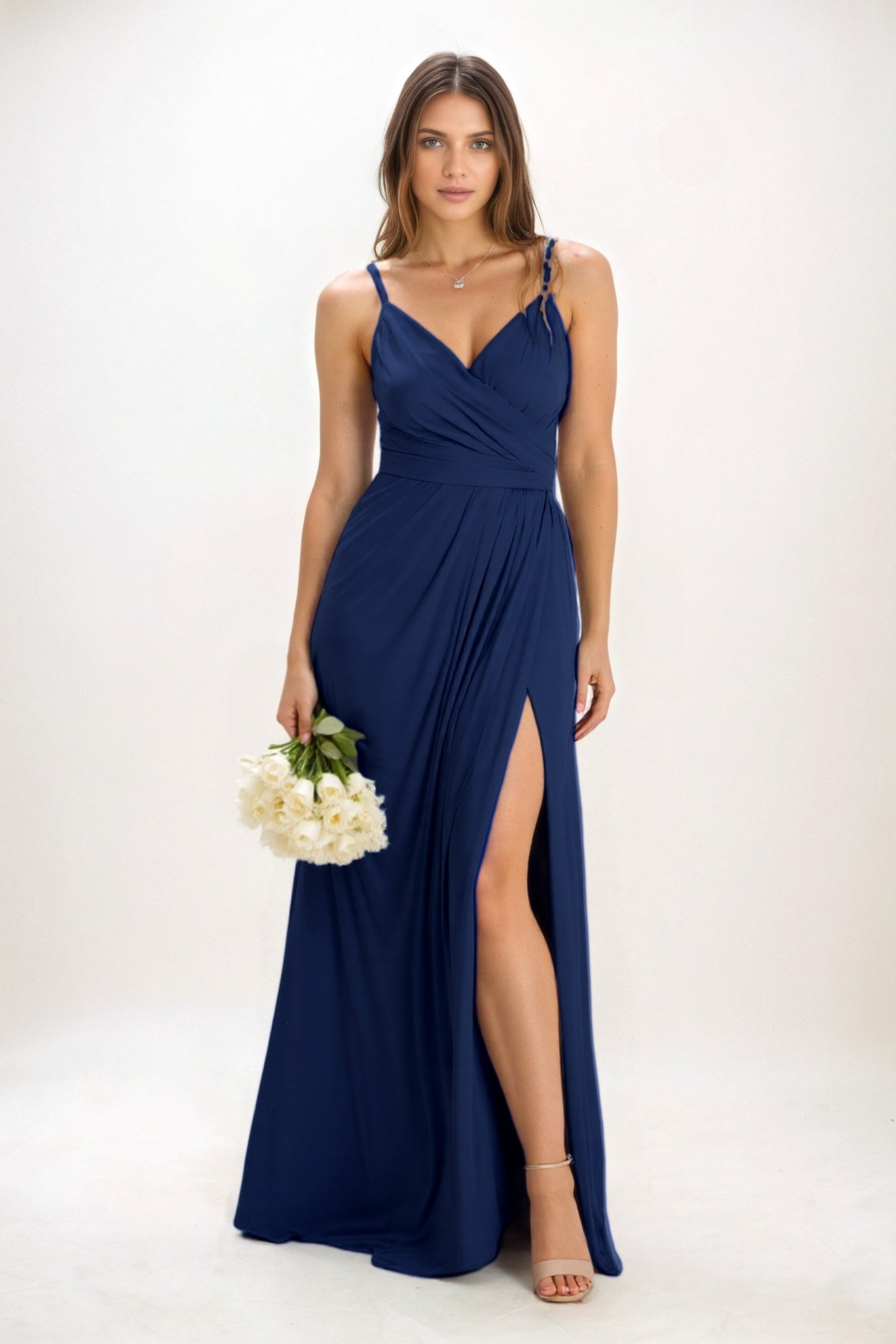 A-Line Maxi Luxe Satin Bridesmaid Dress CB0844