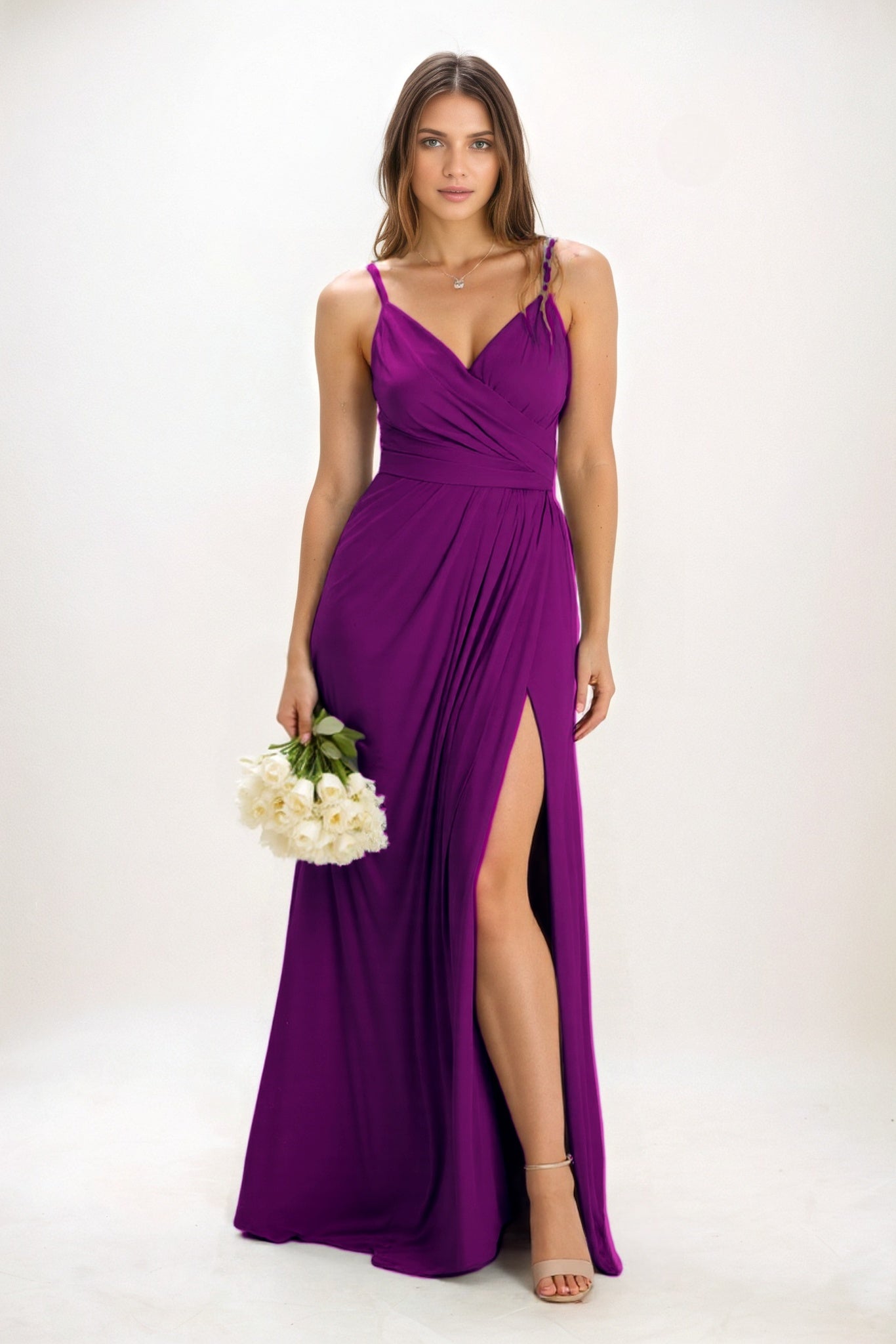 A-Line Maxi Luxe Satin Bridesmaid Dress CB0844