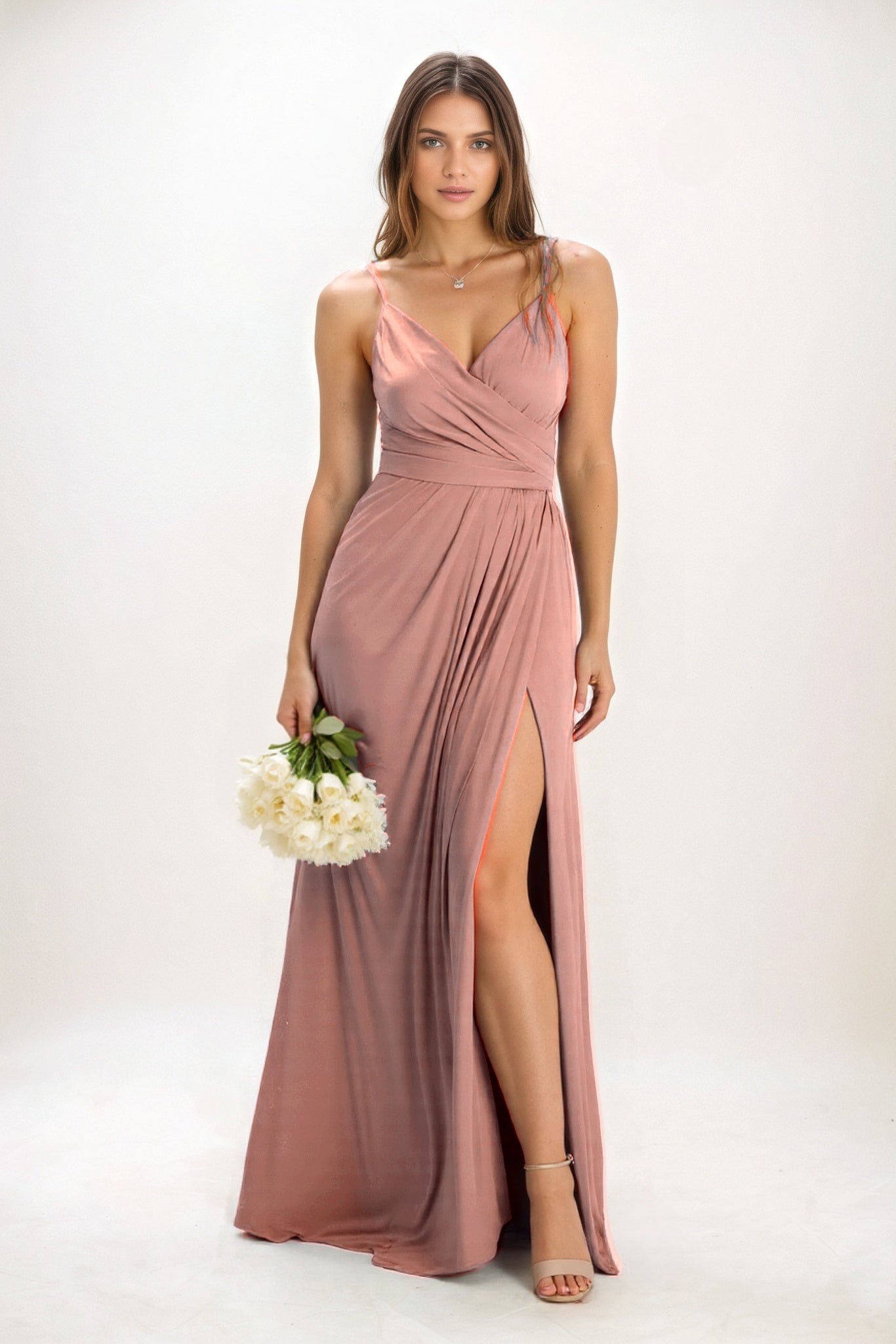 A-Line Maxi Luxe Satin Bridesmaid Dress CB0844