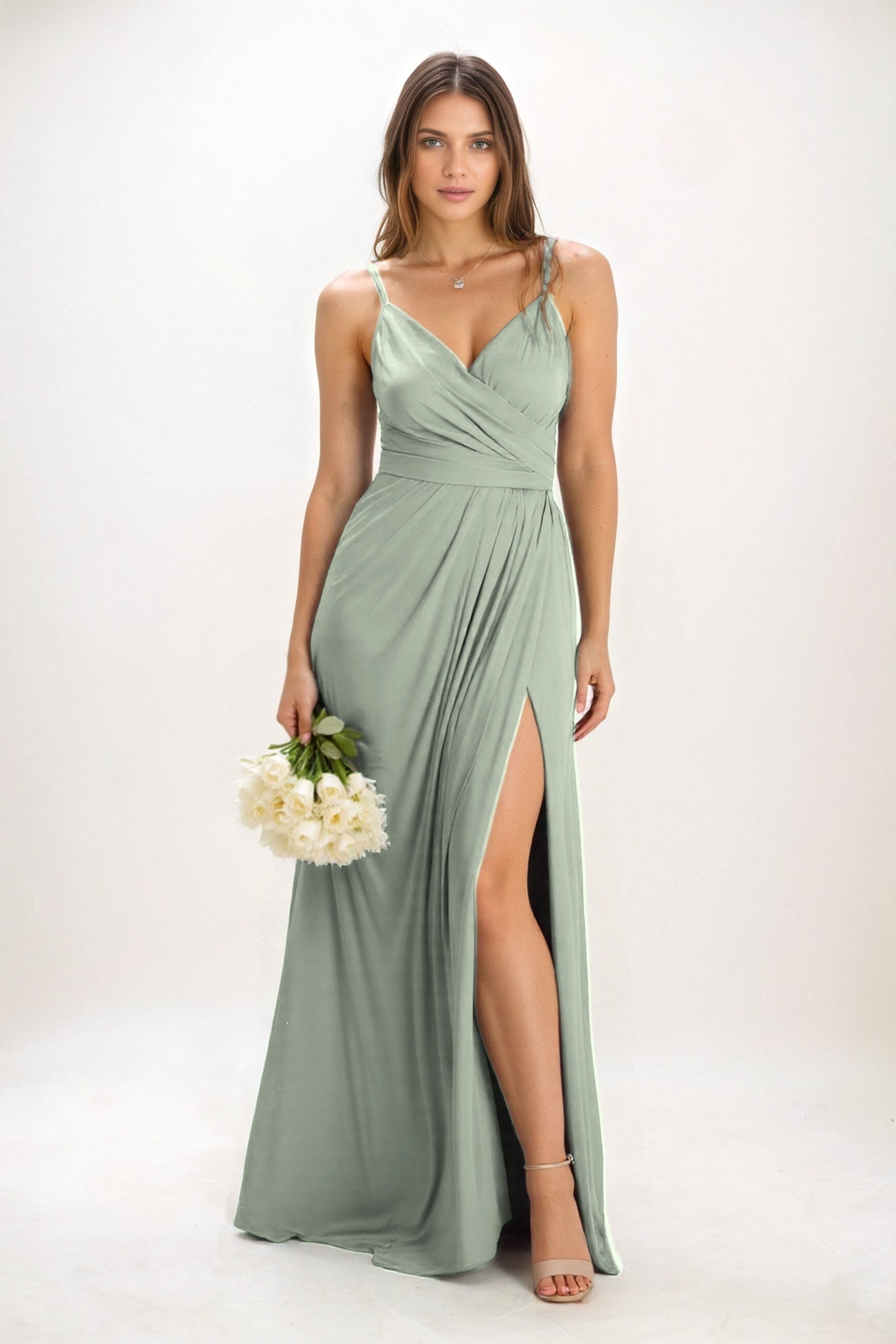 A-Line Maxi Luxe Satin Bridesmaid Dress CB0844