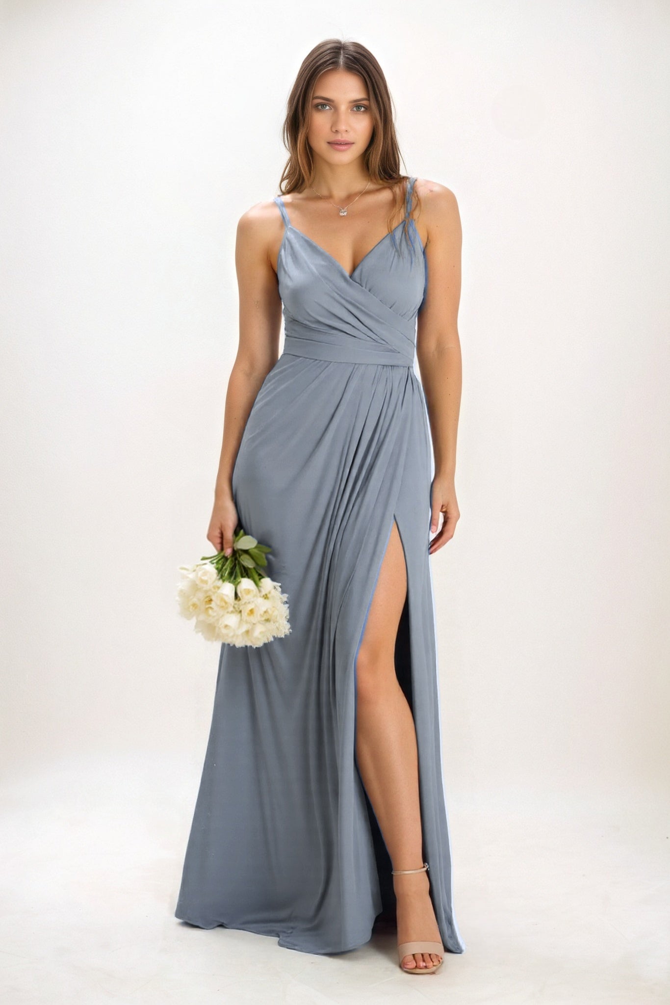 A-Line Maxi Luxe Satin Bridesmaid Dress CB0844