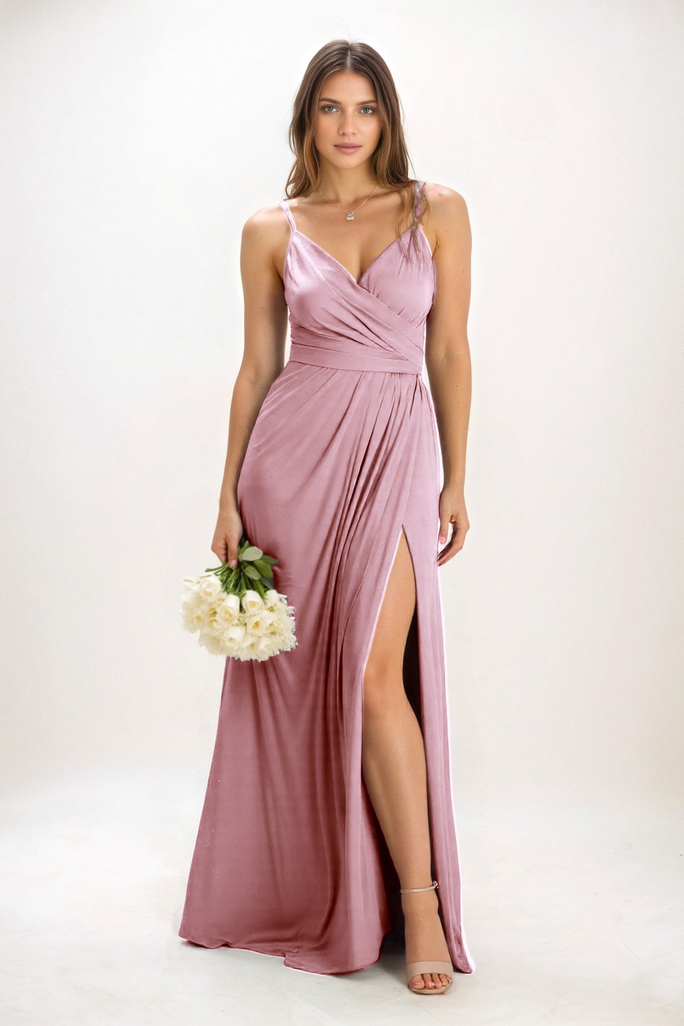 A-Line Maxi Luxe Satin Bridesmaid Dress CB0844