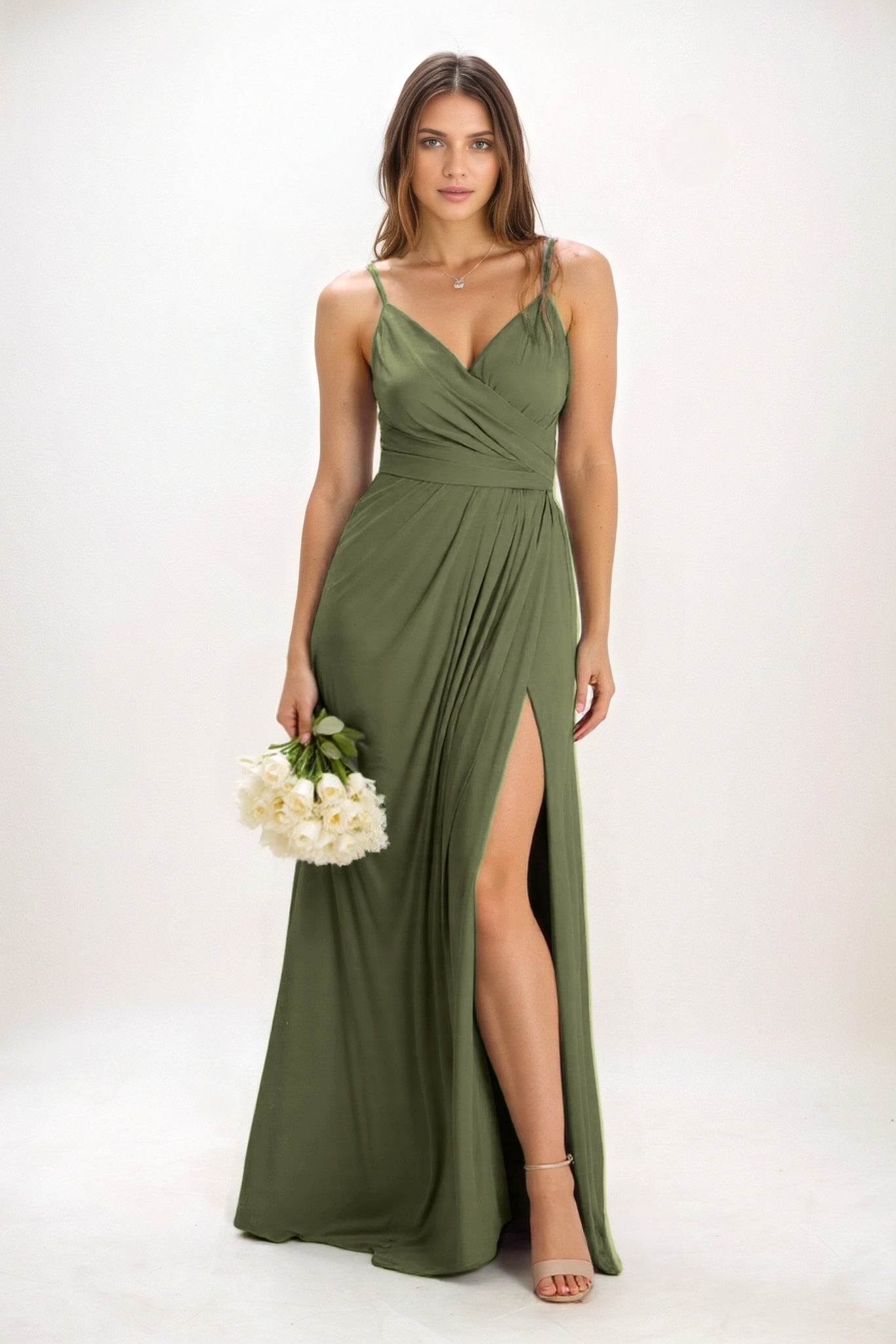 A-Line Maxi Luxe Satin Bridesmaid Dress CB0844