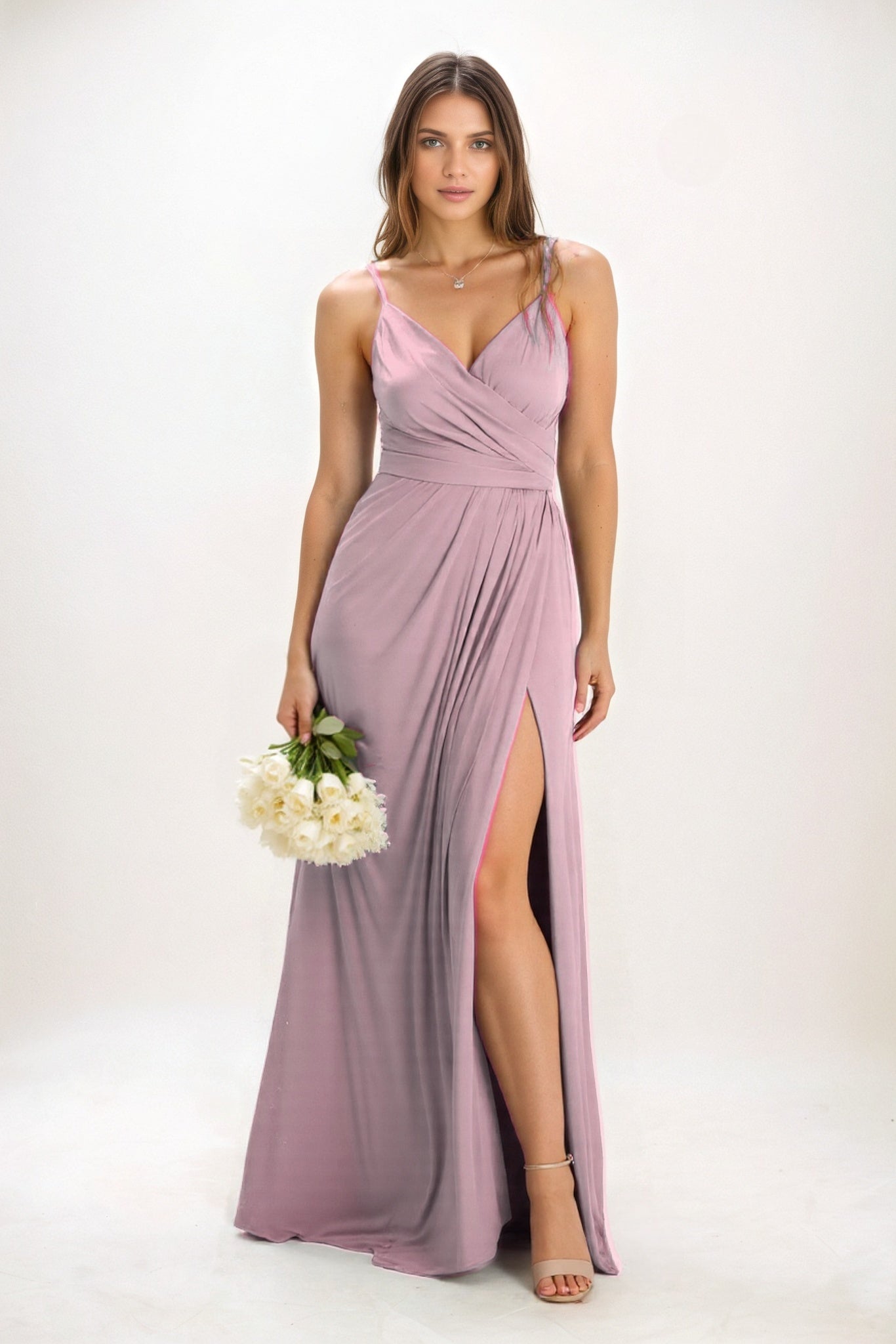 A-Line Maxi Luxe Satin Bridesmaid Dress CB0844