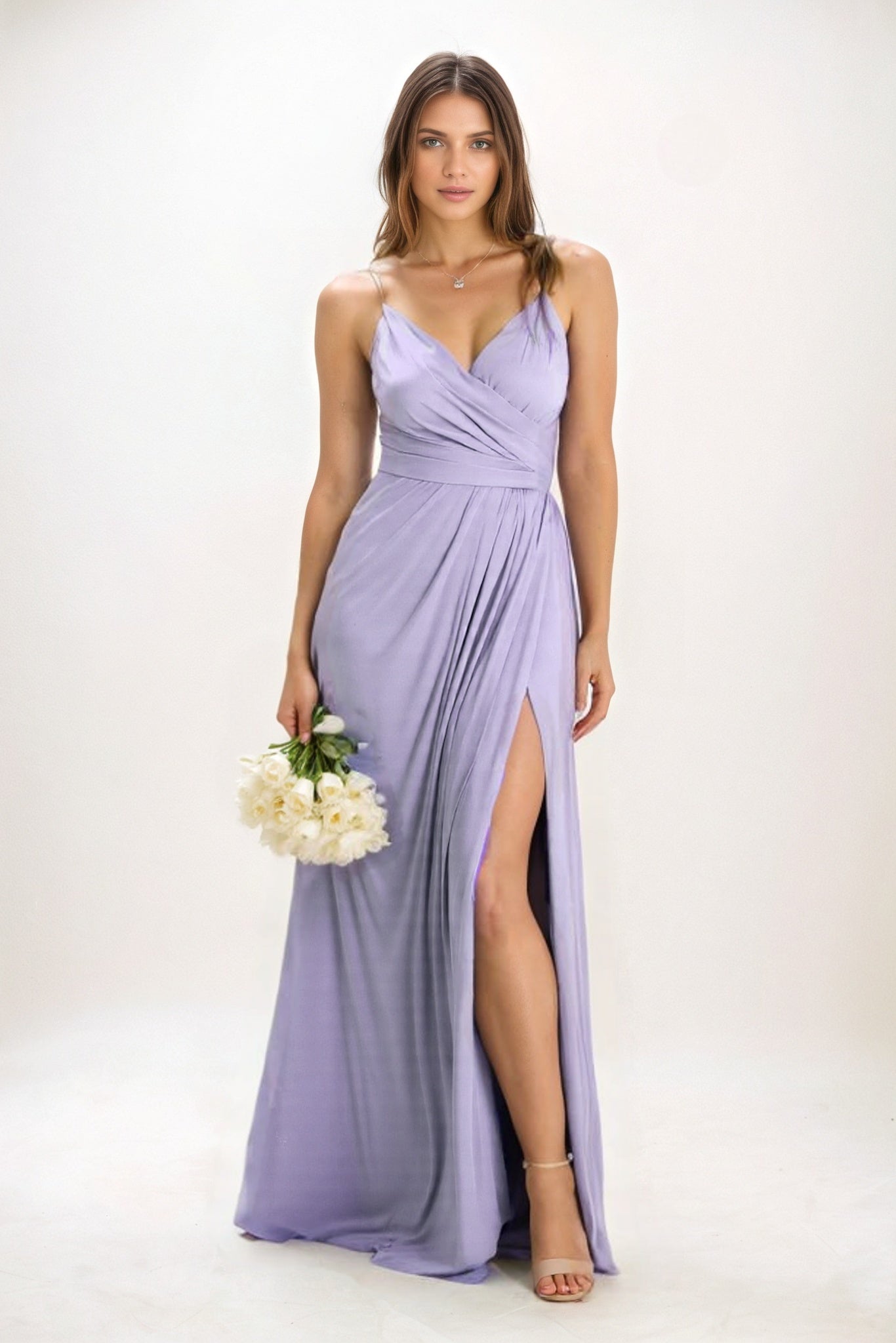 A-Line Maxi Luxe Satin Bridesmaid Dress CB0844
