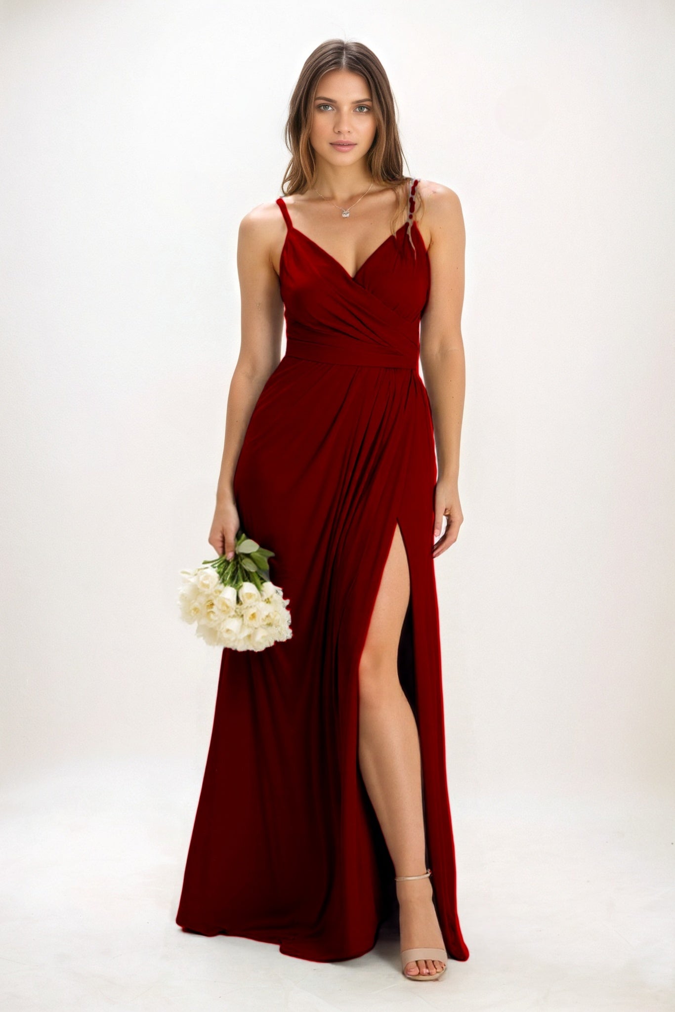 A-Line Maxi Luxe Satin Bridesmaid Dress CB0844