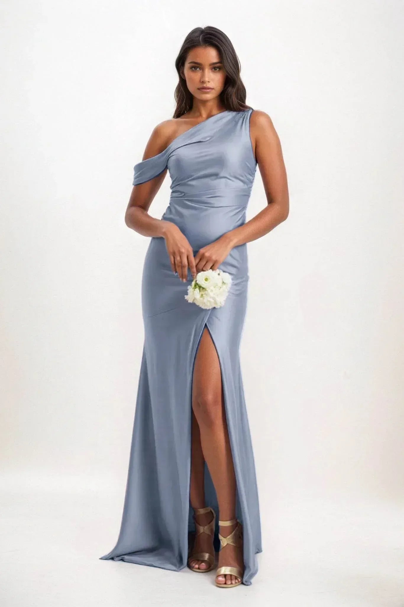 Sheath-Column Maxi Luxe Tea Length Bridesmaid Dresses COCOMELODY CB0845, Espresso