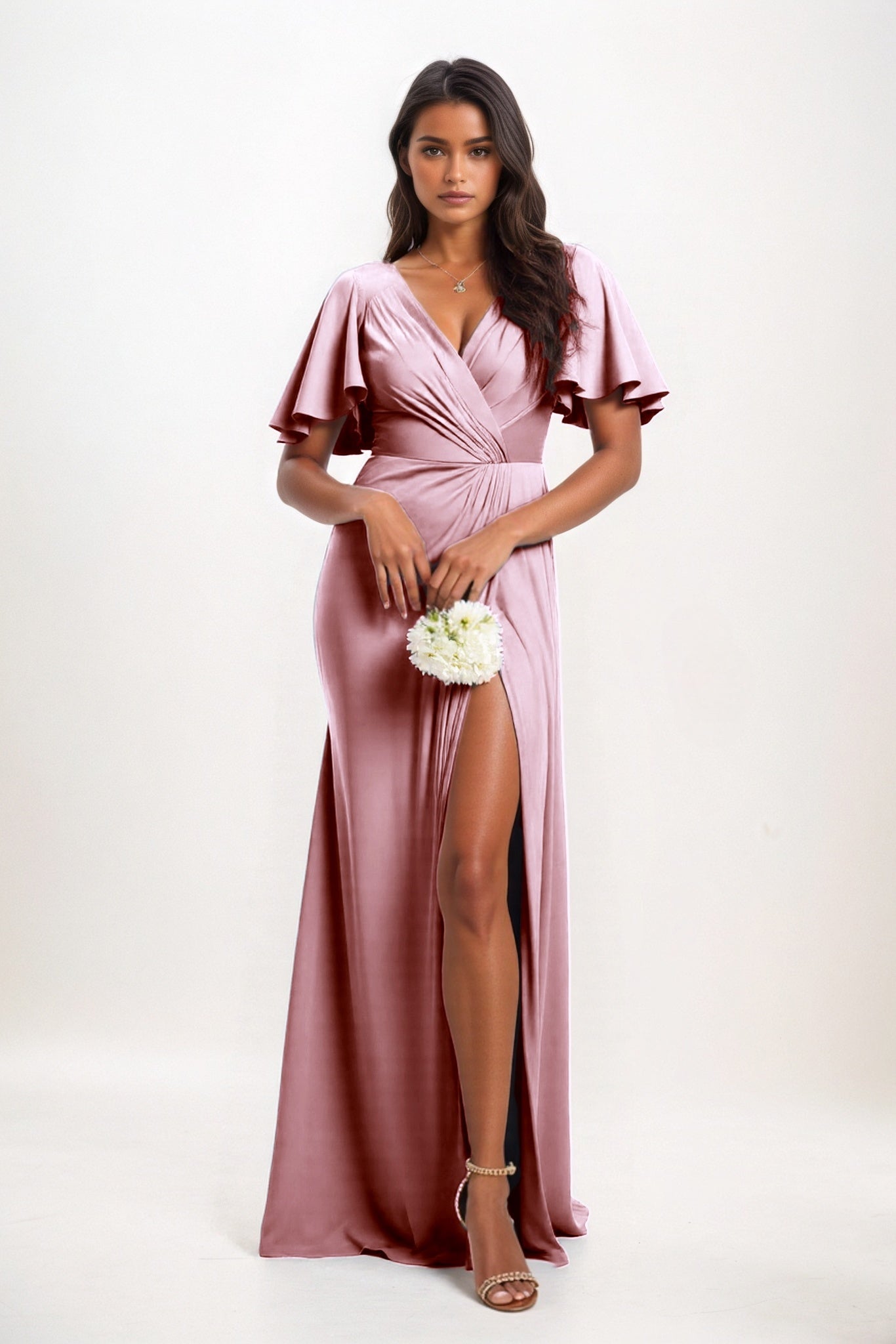 A-Line Maxi Luxe Satin Bridesmaid Dress CB0846
