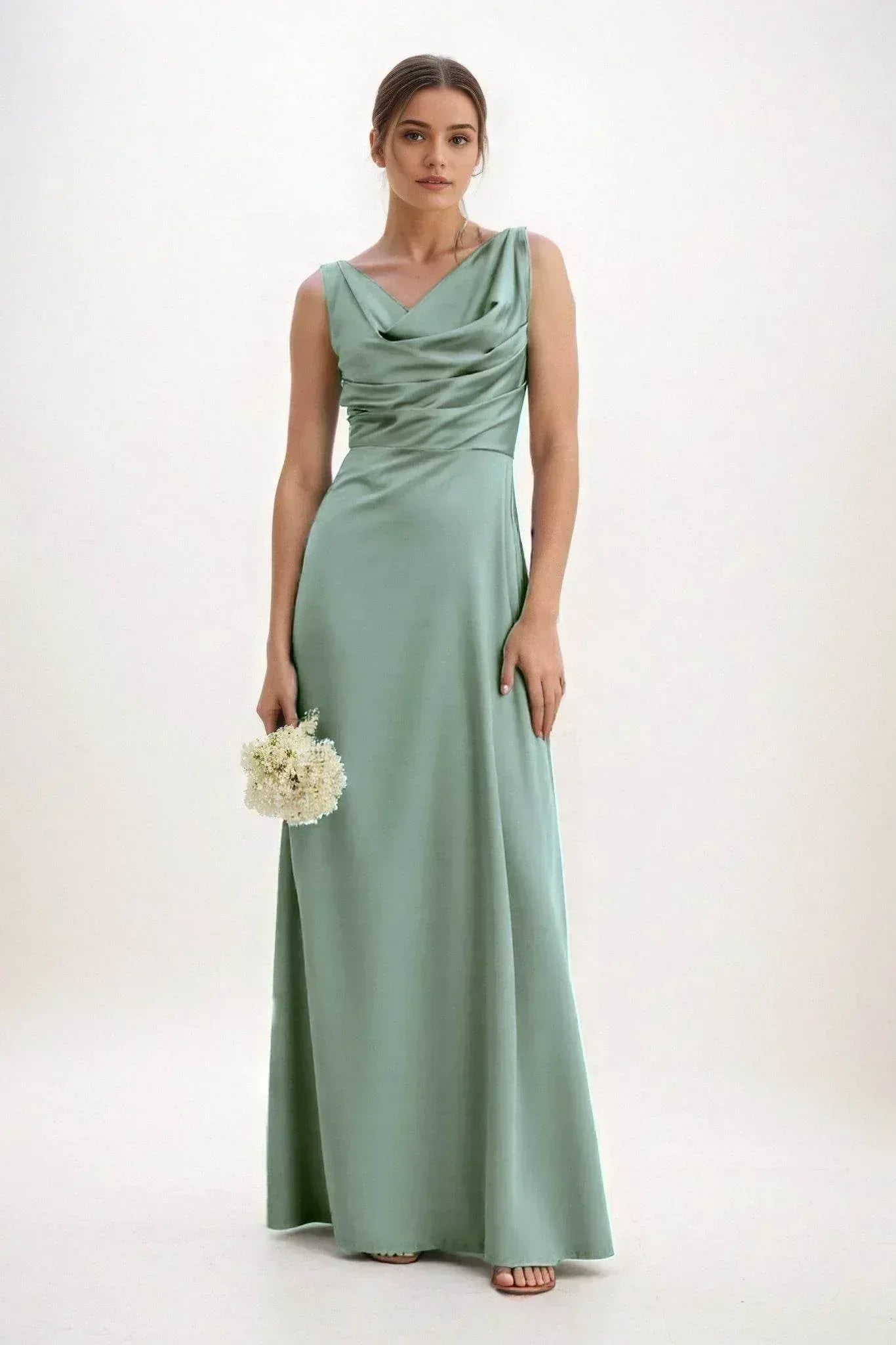 A-Line Maxi Luxe Satin Tea Length Bridesmaid Dresses COCOMELODY CB0853, Pale Yellow