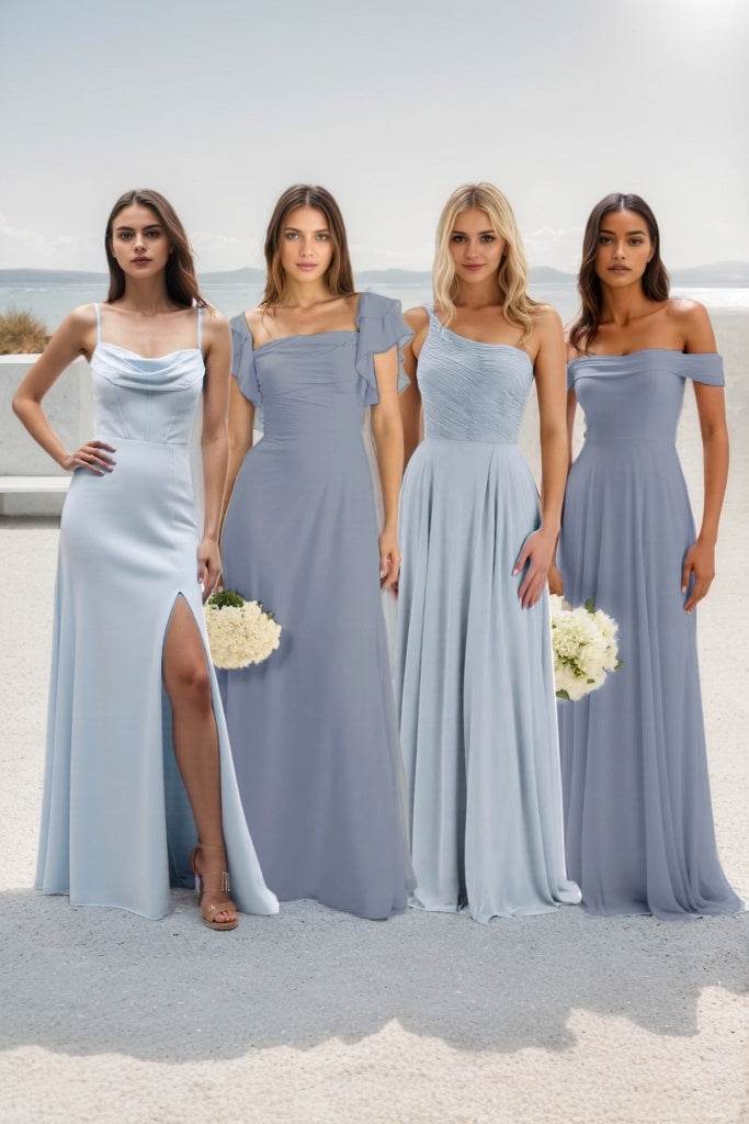 A-Line Maxi Chiffon Bridesmaid Dresses Ruffle Sleeves Bateau Wedding Guest Dress COCOMELODY CB0856, Pale Pink A-Line Maxi Chiffon Bridesmaid Dresses Ruffle Sleeves Bateau Wedding Guest Dress COCOMELODY CB0856, Pale Pink