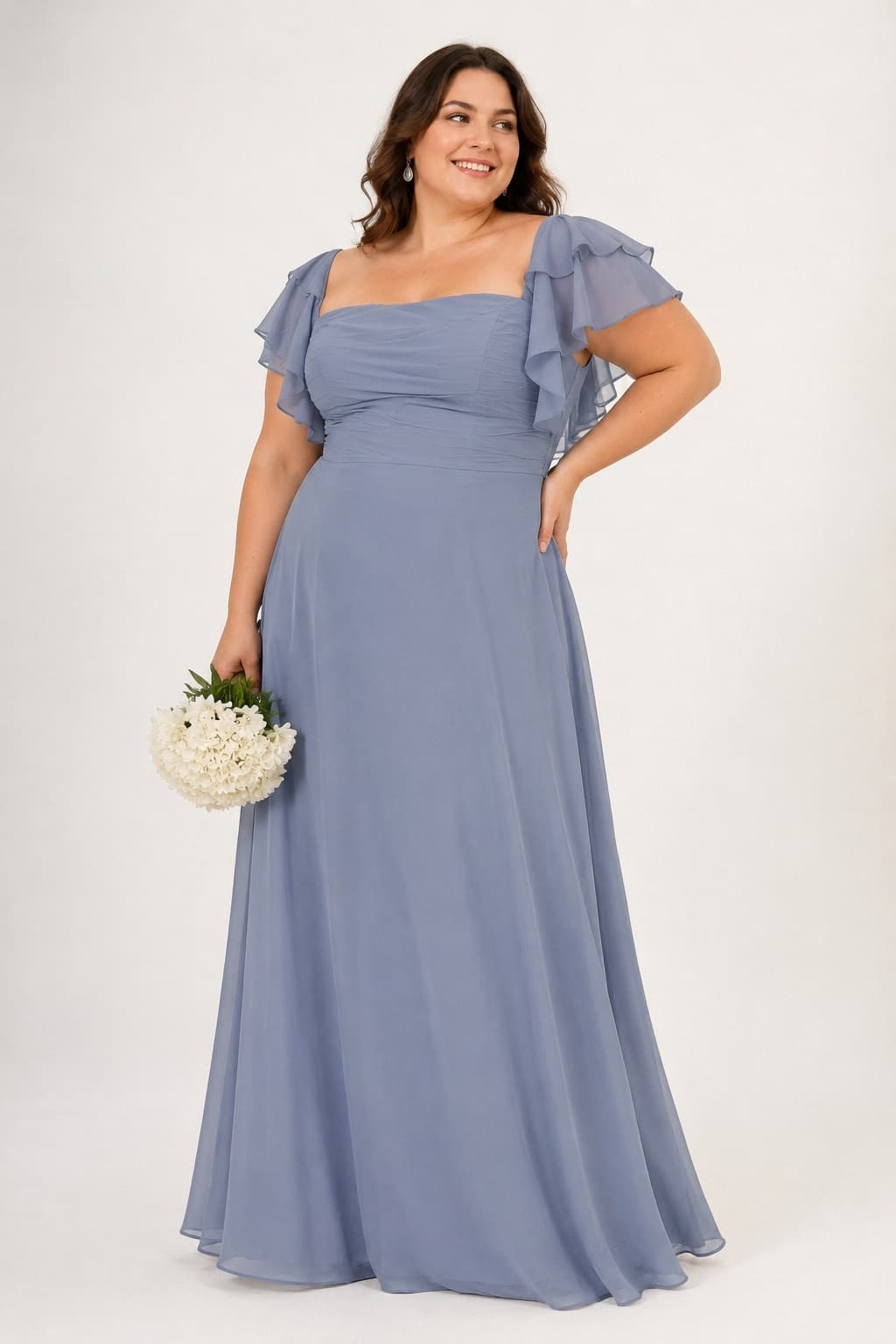 A-Line Maxi Chiffon Bridesmaid Dress CB0856 - Dusty Blue - COCOMELODY