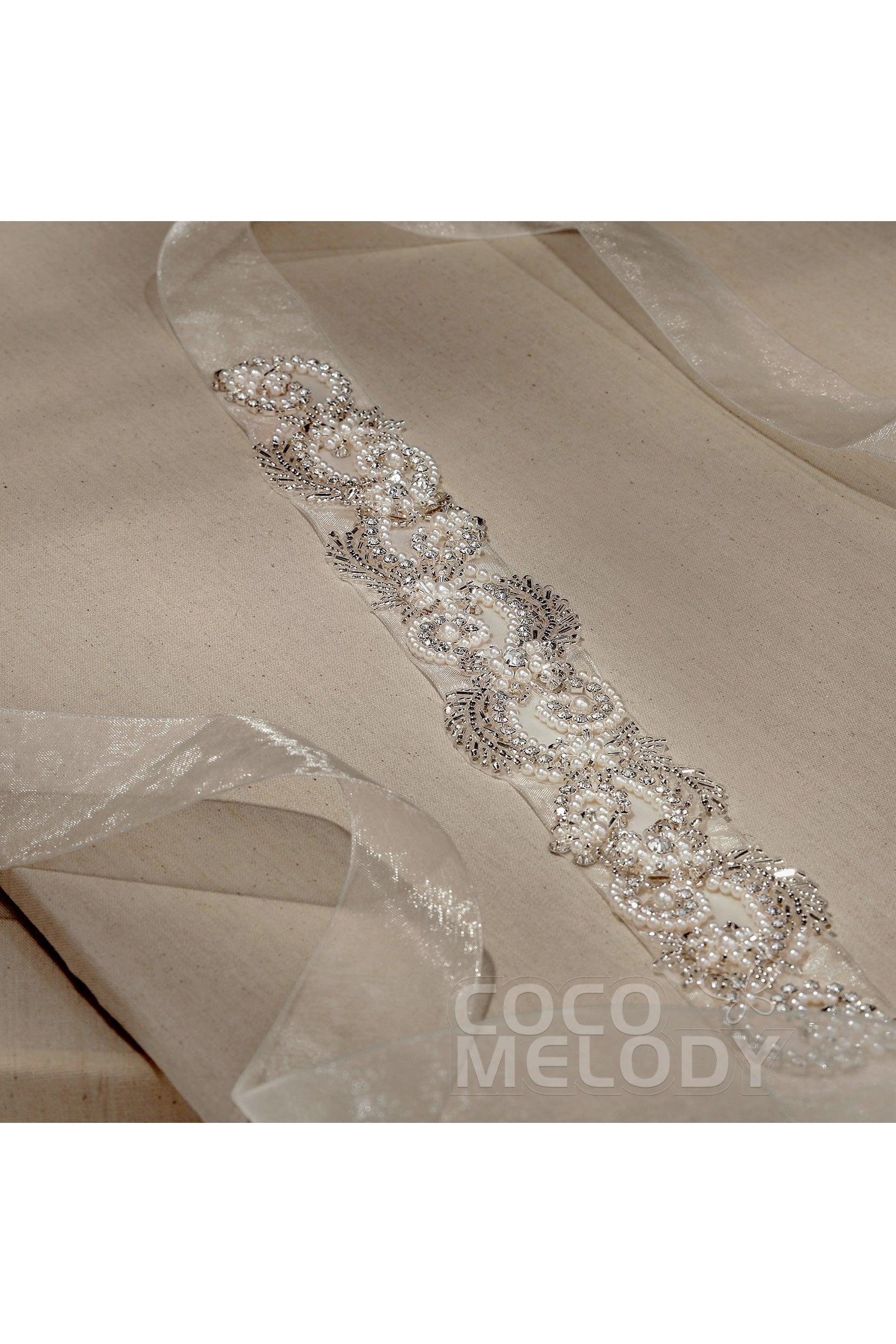 Tulle Wedding Sash with Rhinestone Imitation Pearl CC0056 - COCOMELODY