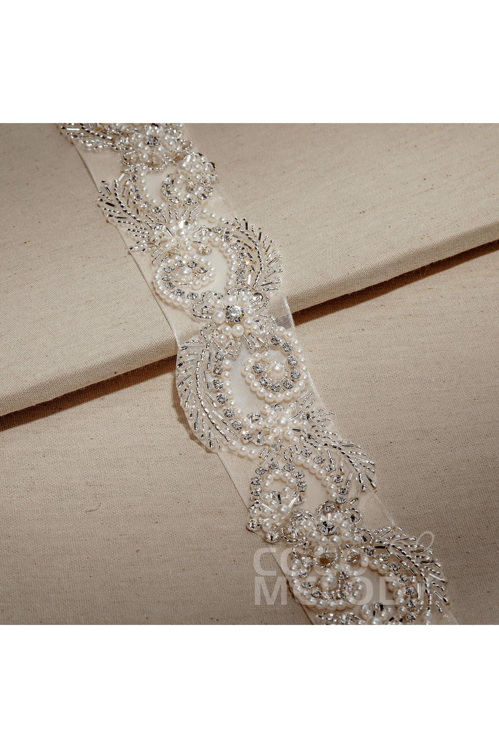 Tulle Wedding Sash with Rhinestone Imitation Pearl CC0056 - COCOMELODY