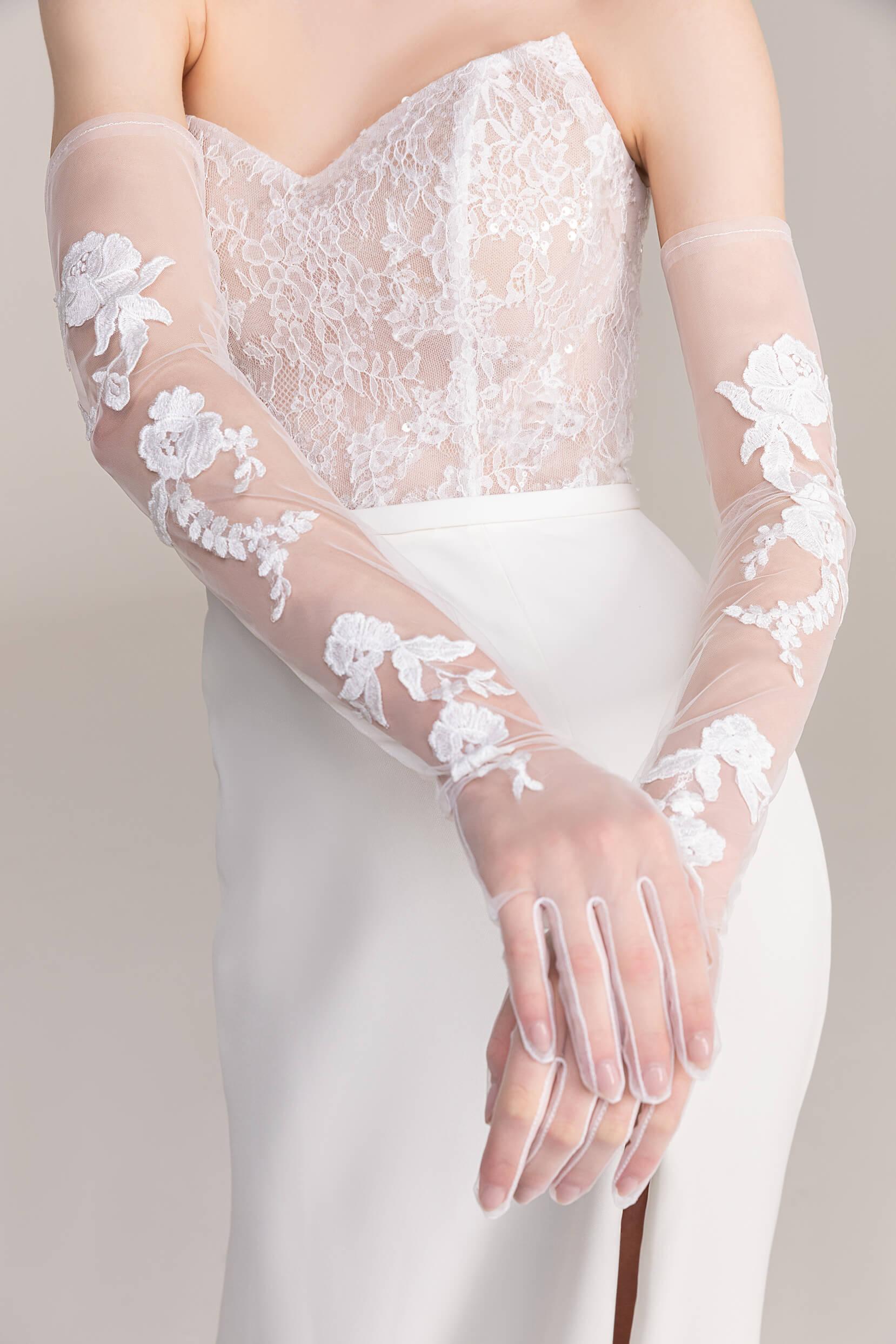 Fingertips Opera Tulle Wedding Gloves Appliques CD0064 - COCOMELODY