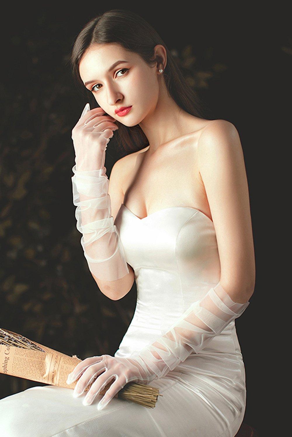 Fingertips Elbow Length Tulle Wedding Gloves CD0072 - COCOMELODY
