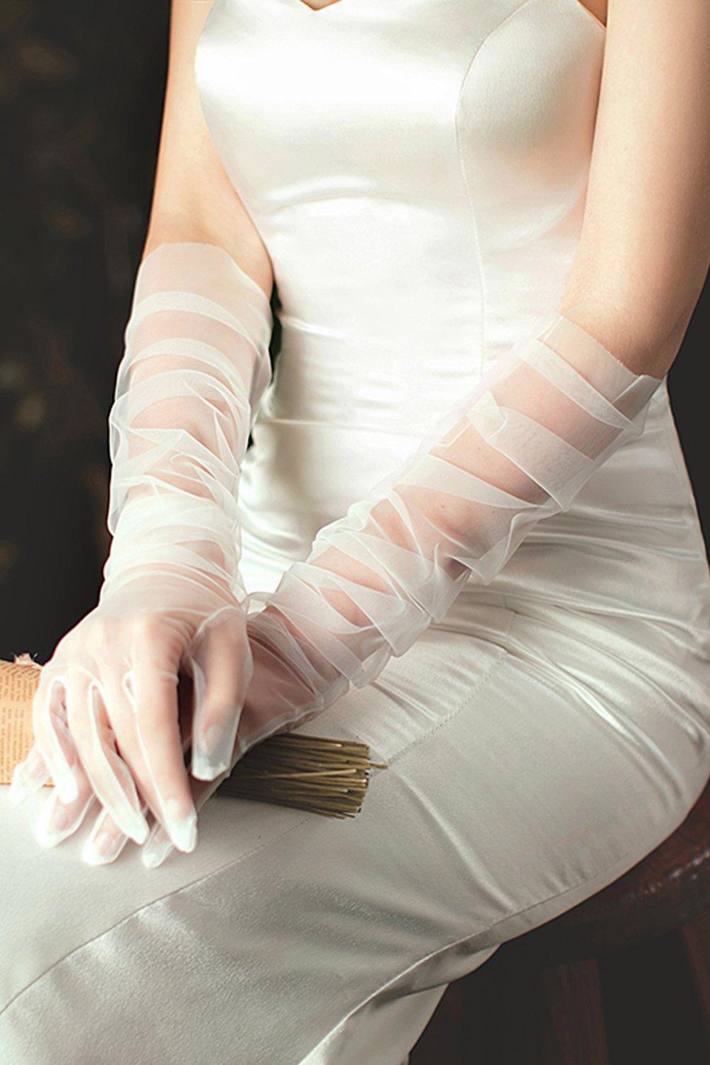 Fingertips Elbow Length Tulle Wedding Gloves CD0072 - COCOMELODY