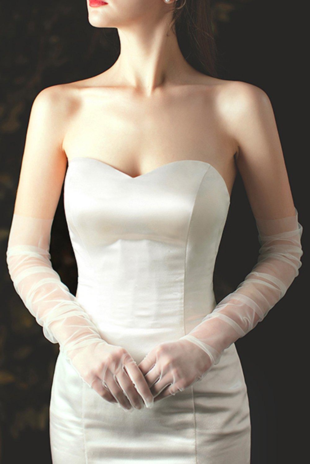 Fingertips Elbow Length Tulle Wedding Gloves CD0072 - COCOMELODY