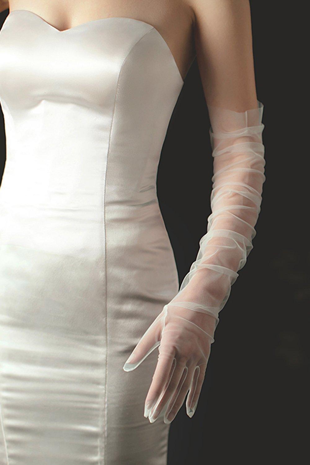 Fingertips Elbow Length Tulle Wedding Gloves CD0072 - COCOMELODY