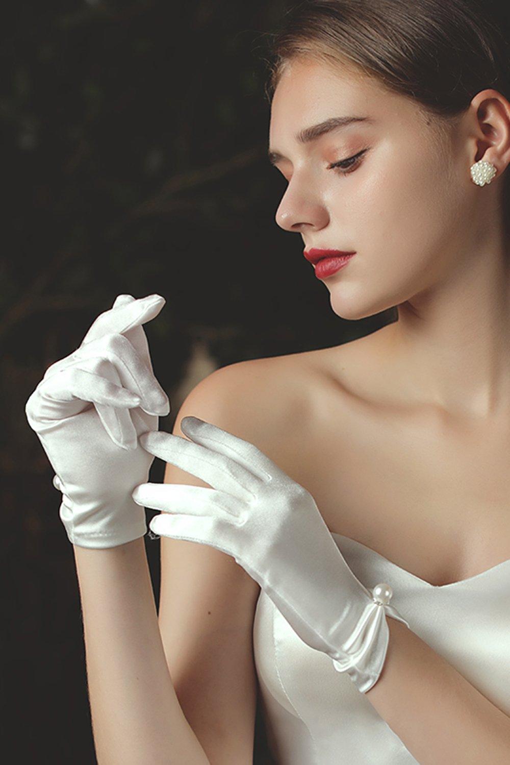 Fingertips Wrist Length Satin Wedding Gloves CD0085 - COCOMELODY
