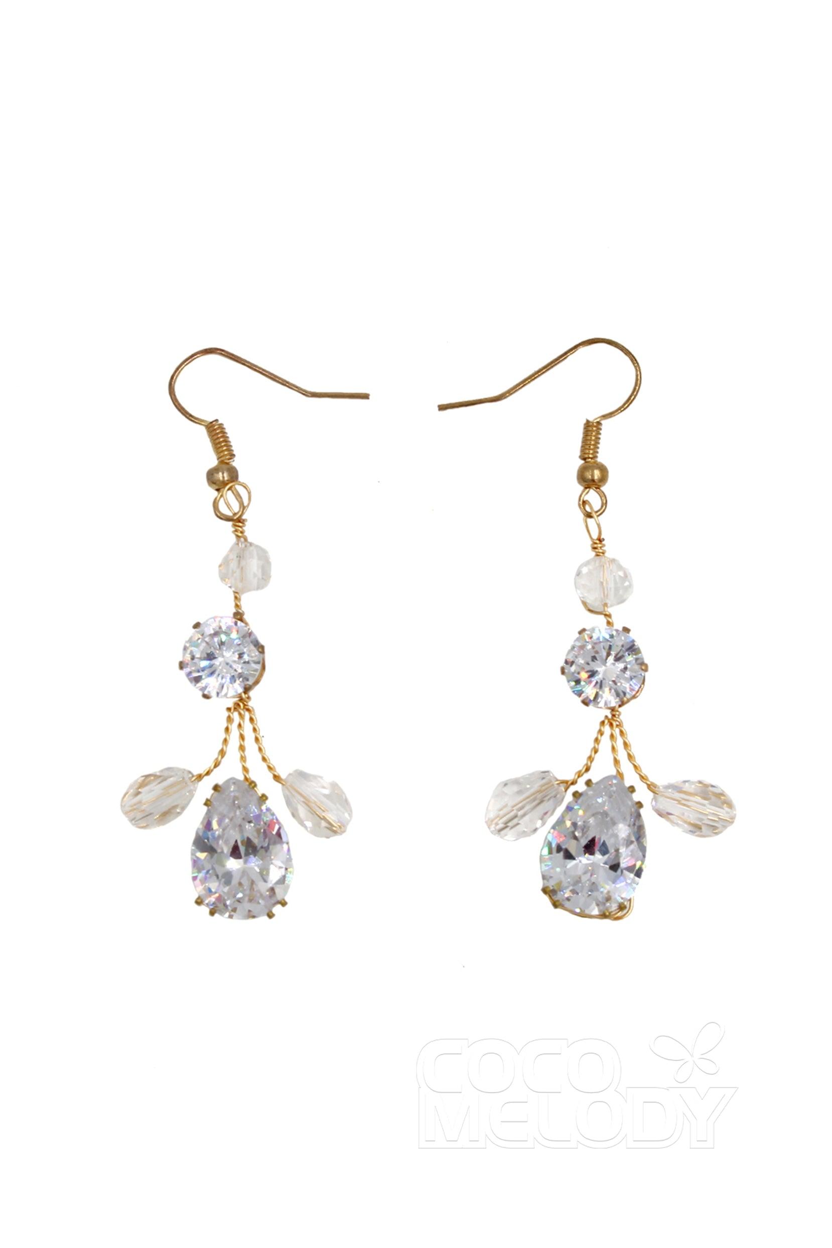 Alloy Wedding Earrings with Cubic Zirconia Crystal CE0047 - COCOMELODY