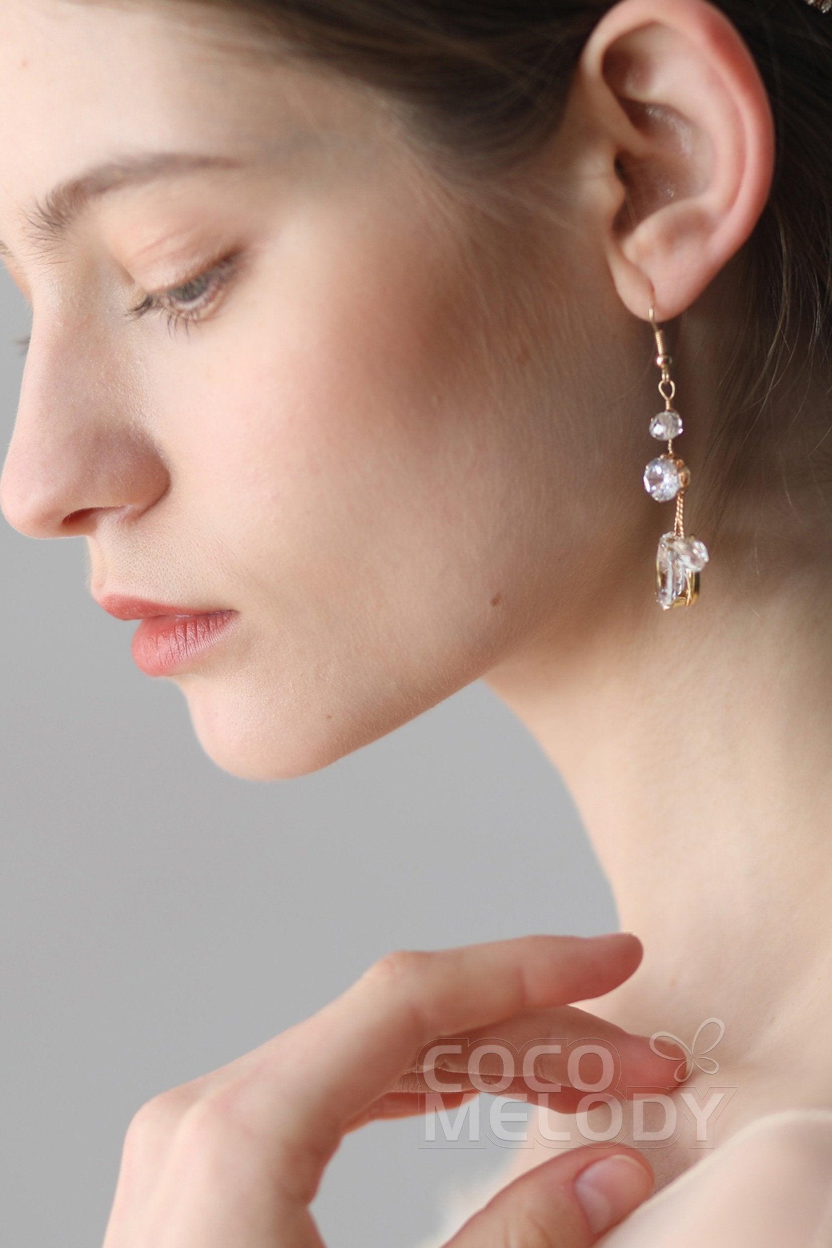 Alloy Wedding Earrings with Cubic Zirconia Crystal CE0047 - COCOMELODY