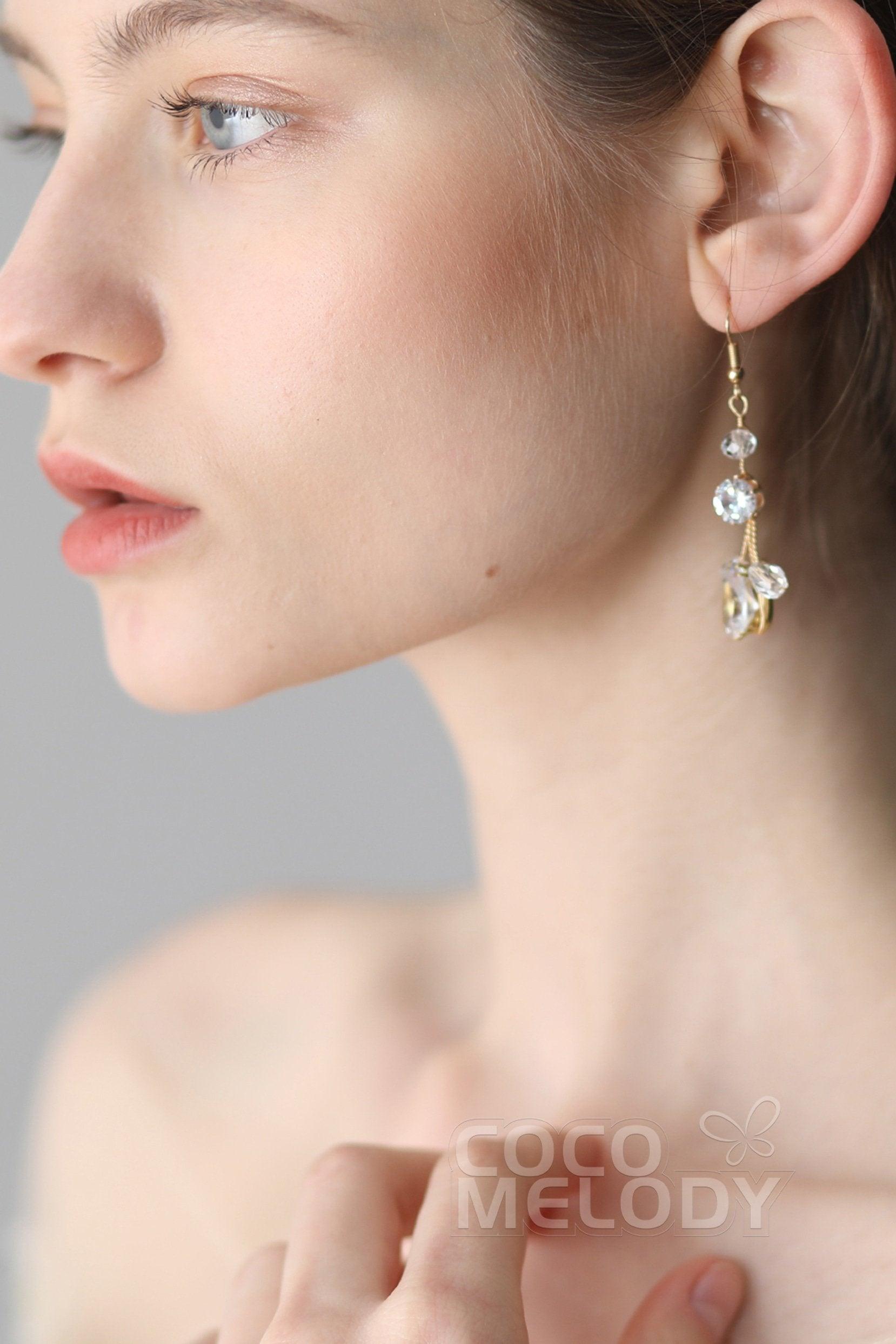 Alloy Wedding Earrings with Cubic Zirconia Crystal CE0047 - COCOMELODY