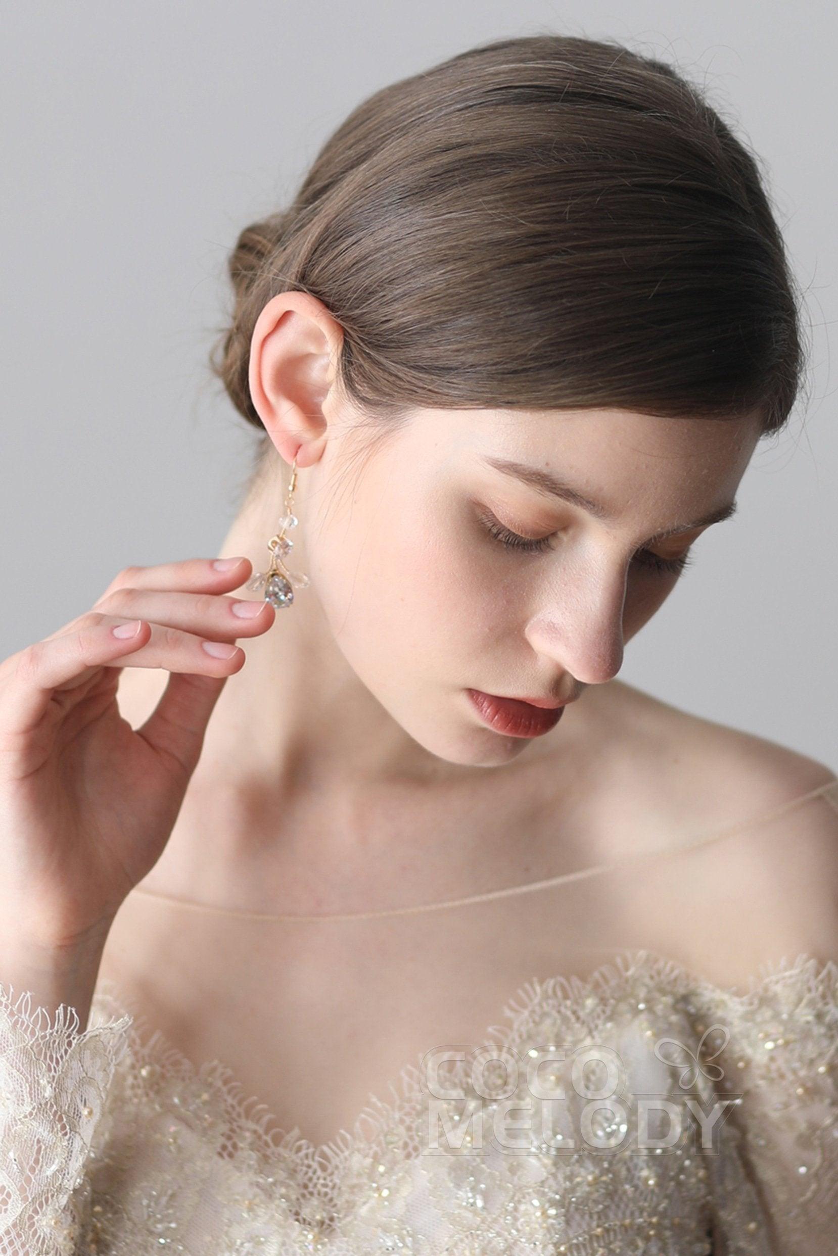 Alloy Wedding Earrings with Cubic Zirconia Crystal CE0047 - COCOMELODY