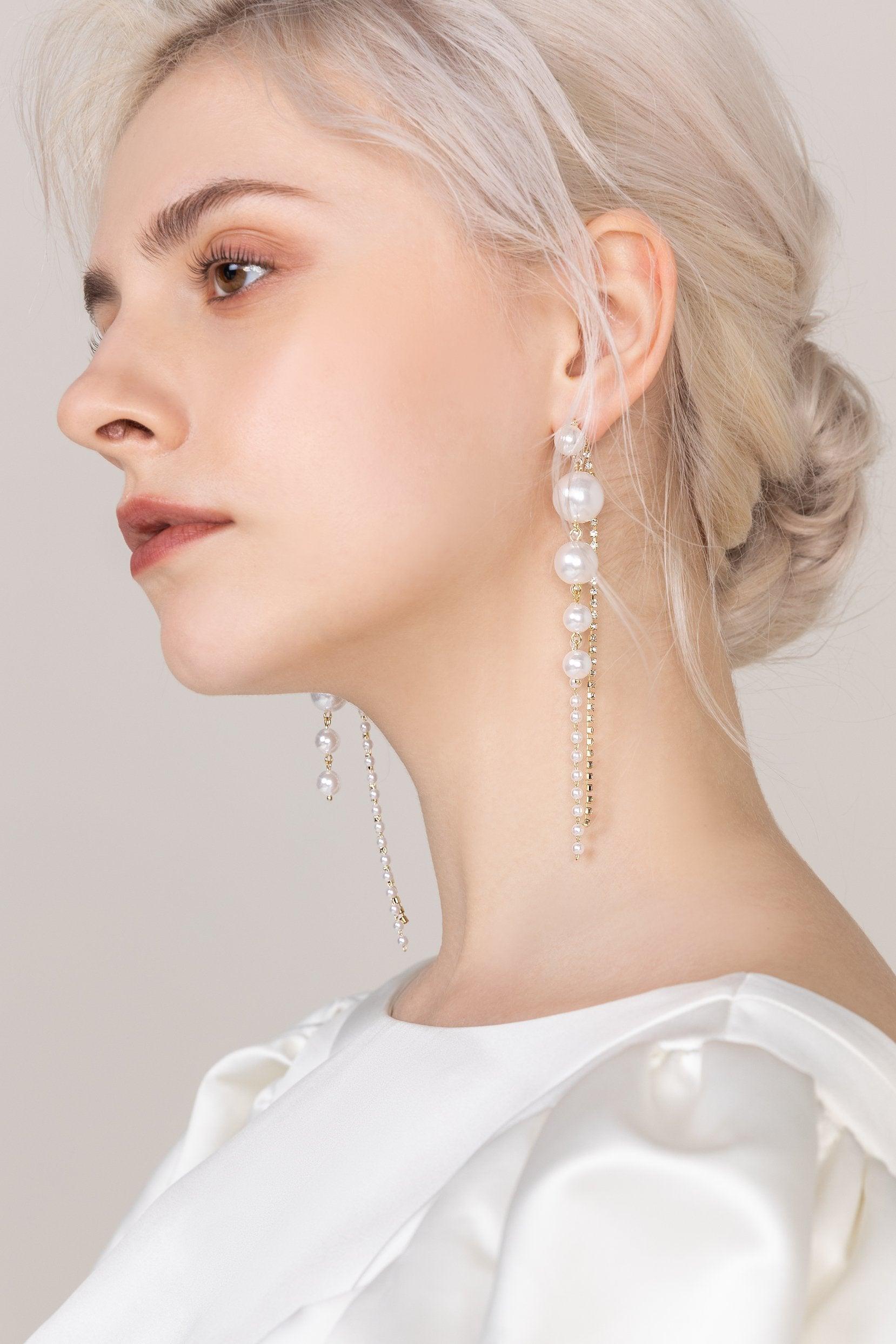 Alloy Earrings with Rhinestone Imitation Pearl CE0117 - COCOMELODY