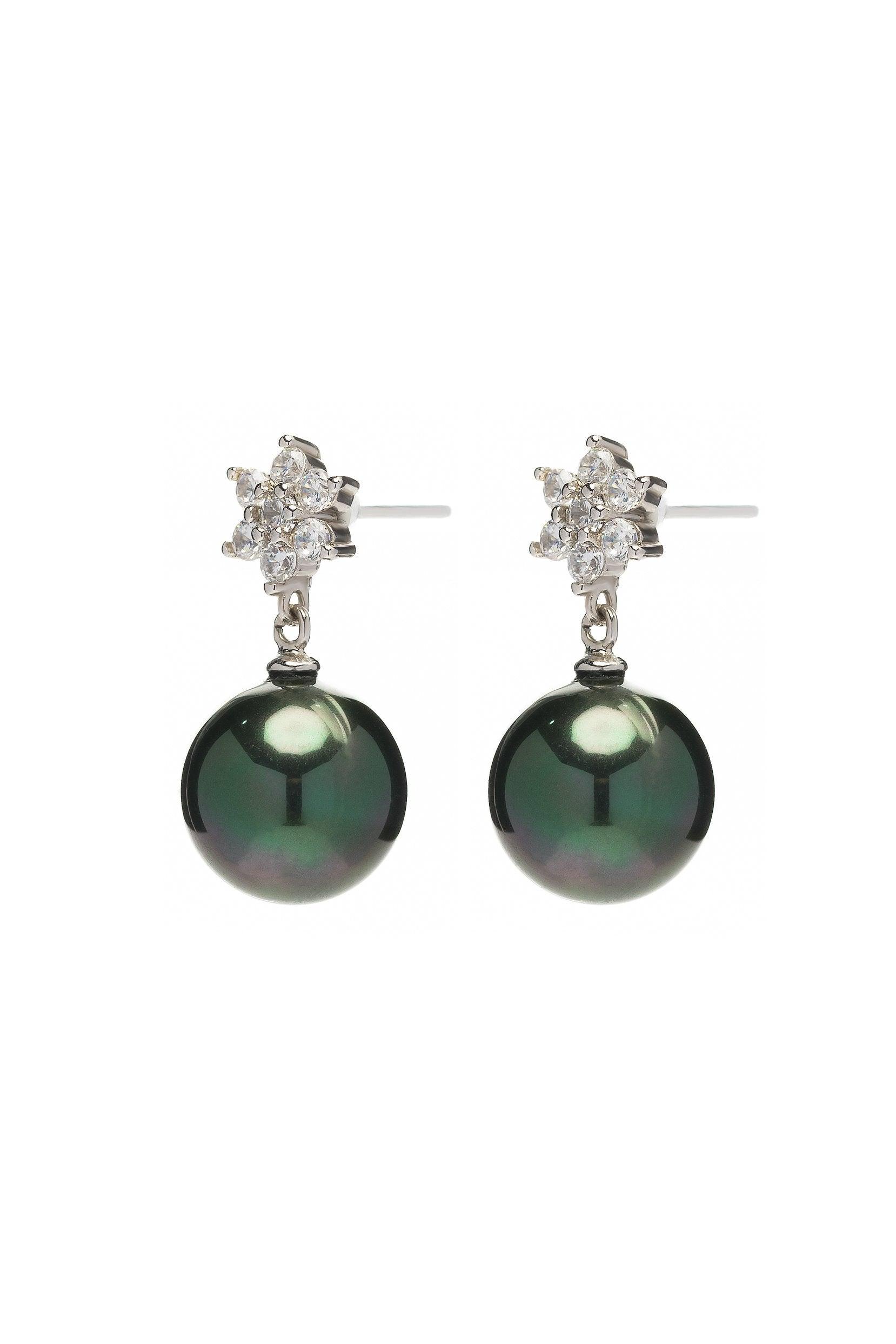 Silver Plated Earrings with Imitation Pearl and Zircon CE0137 - COCOMELODY