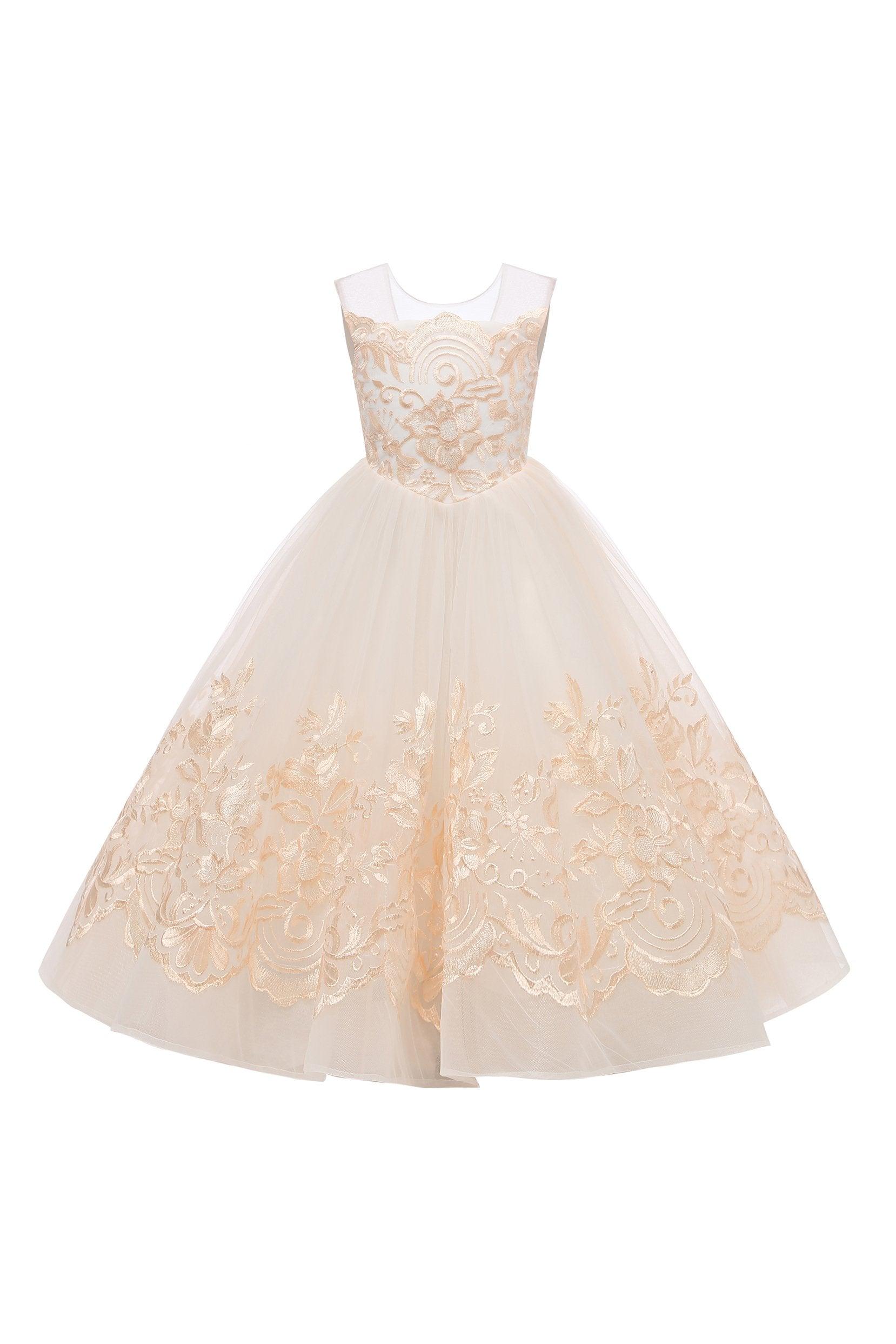 Ball Gown Floor Length Tulle Lace Flower Girl Dress CF0264 - COCOMELODY