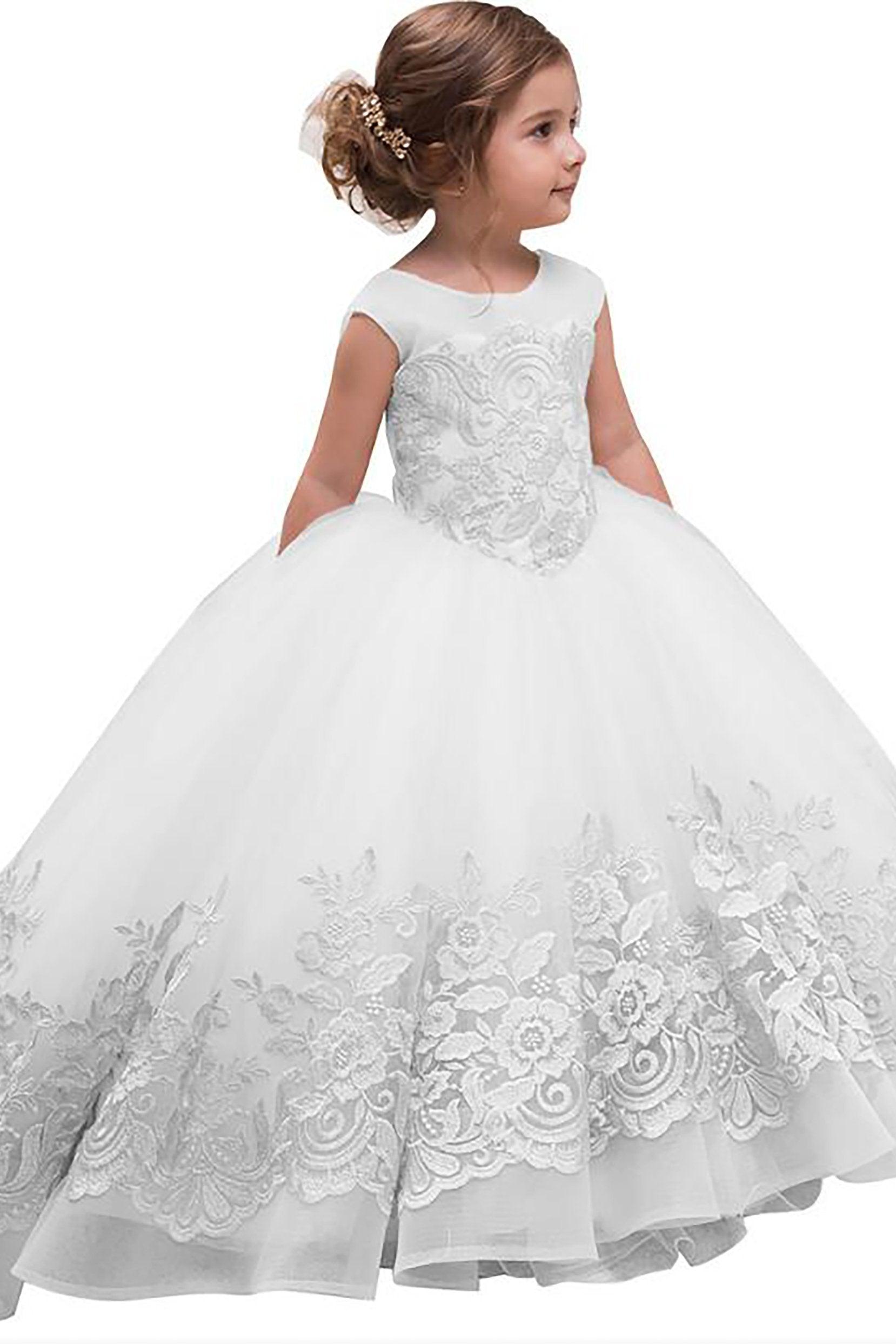 Ball Gown Floor Length Tulle Lace Flower Girl Dress CF0264 - COCOMELODY