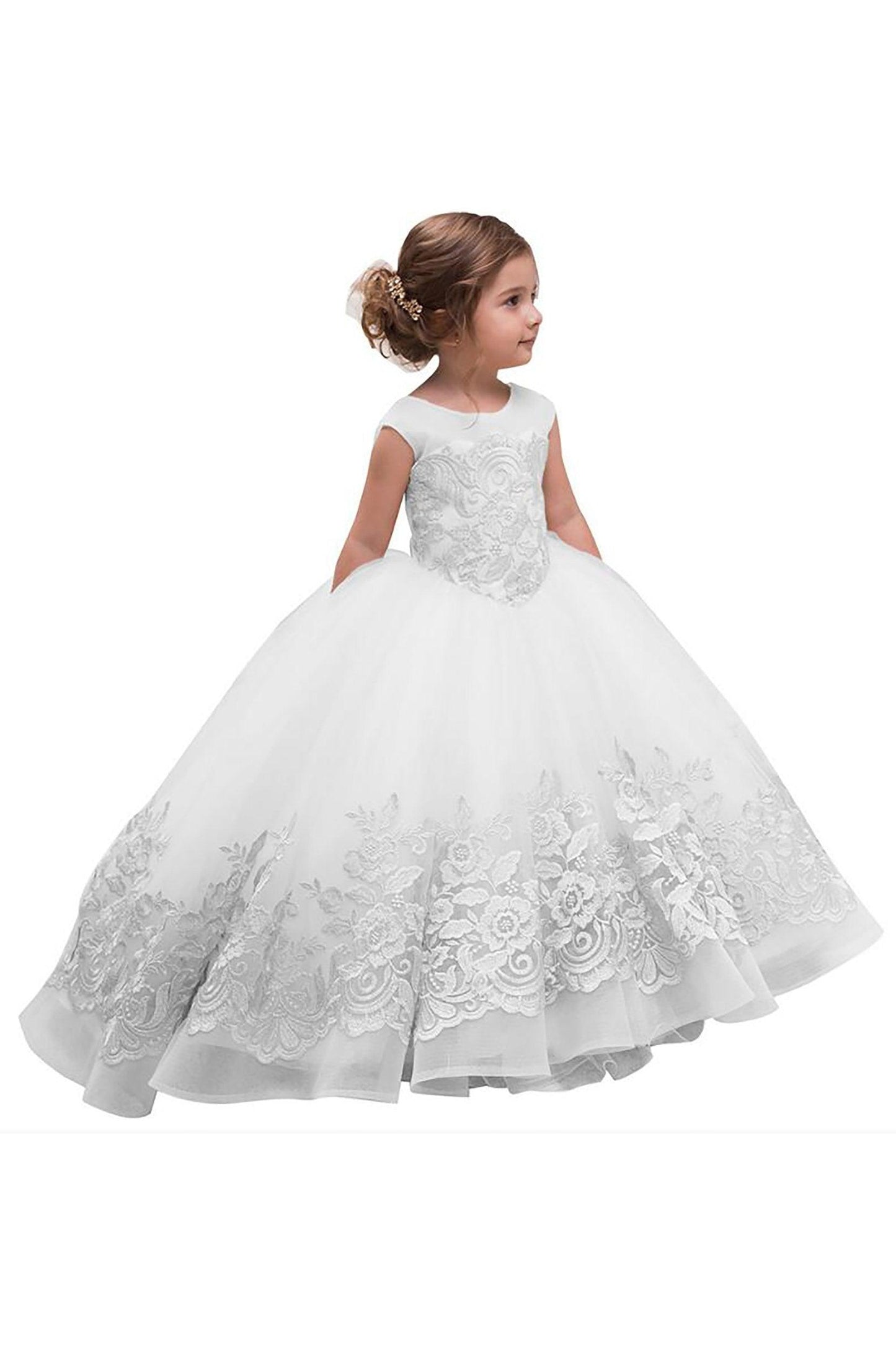 Ball Gown Floor Length Tulle Lace Flower Girl Dress CF0264