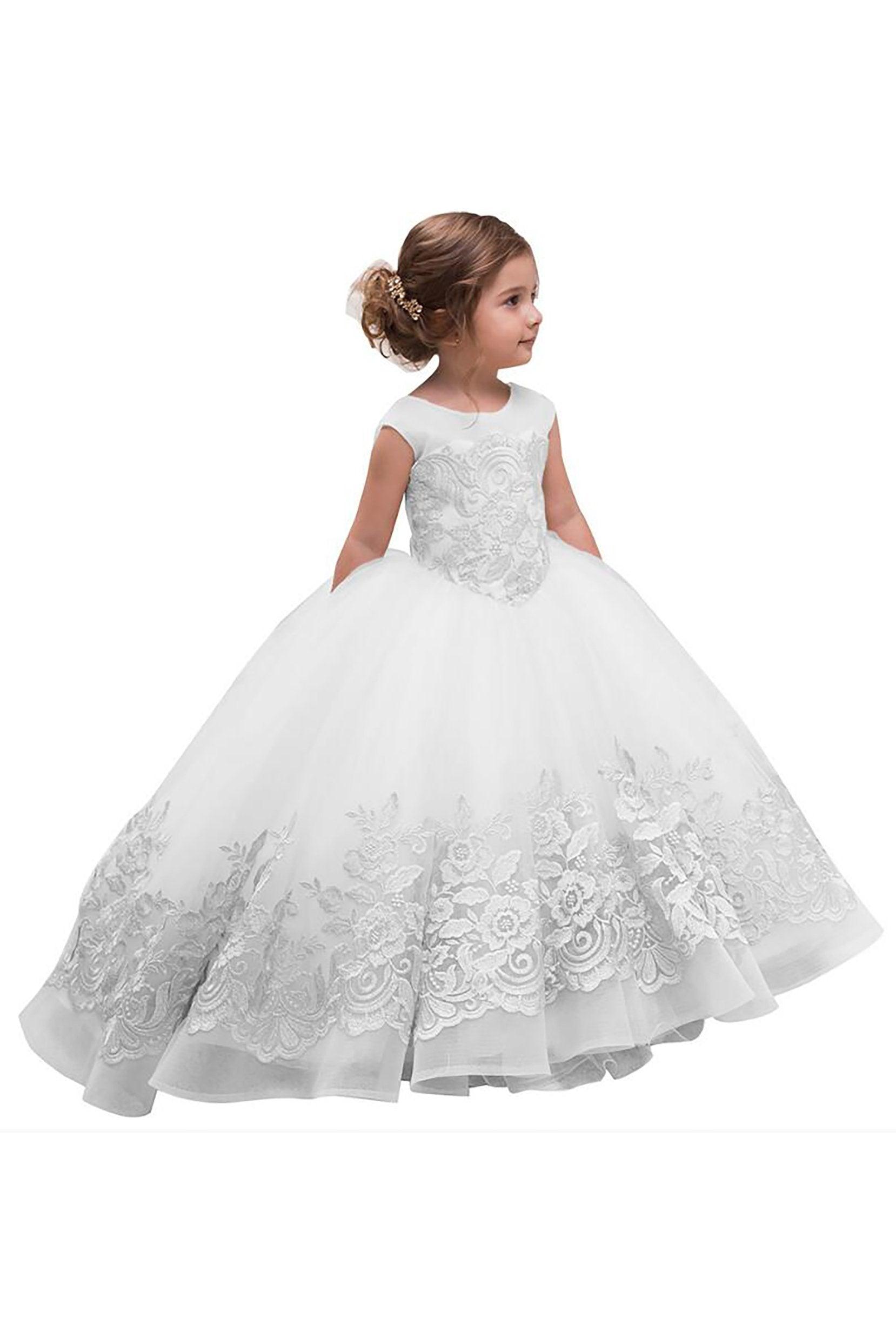 Ball Gown Floor Length Tulle Lace Flower Girl Dress CF0264 - COCOMELODY