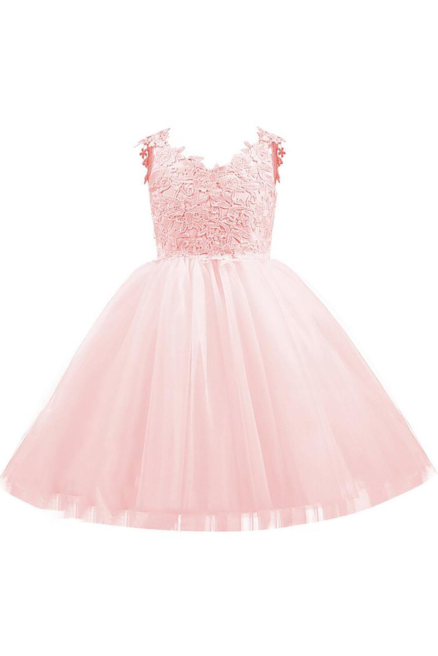 A-Line Knee Length Tulle Lace Flower Girl Dress CF0265 - COCOMELODY