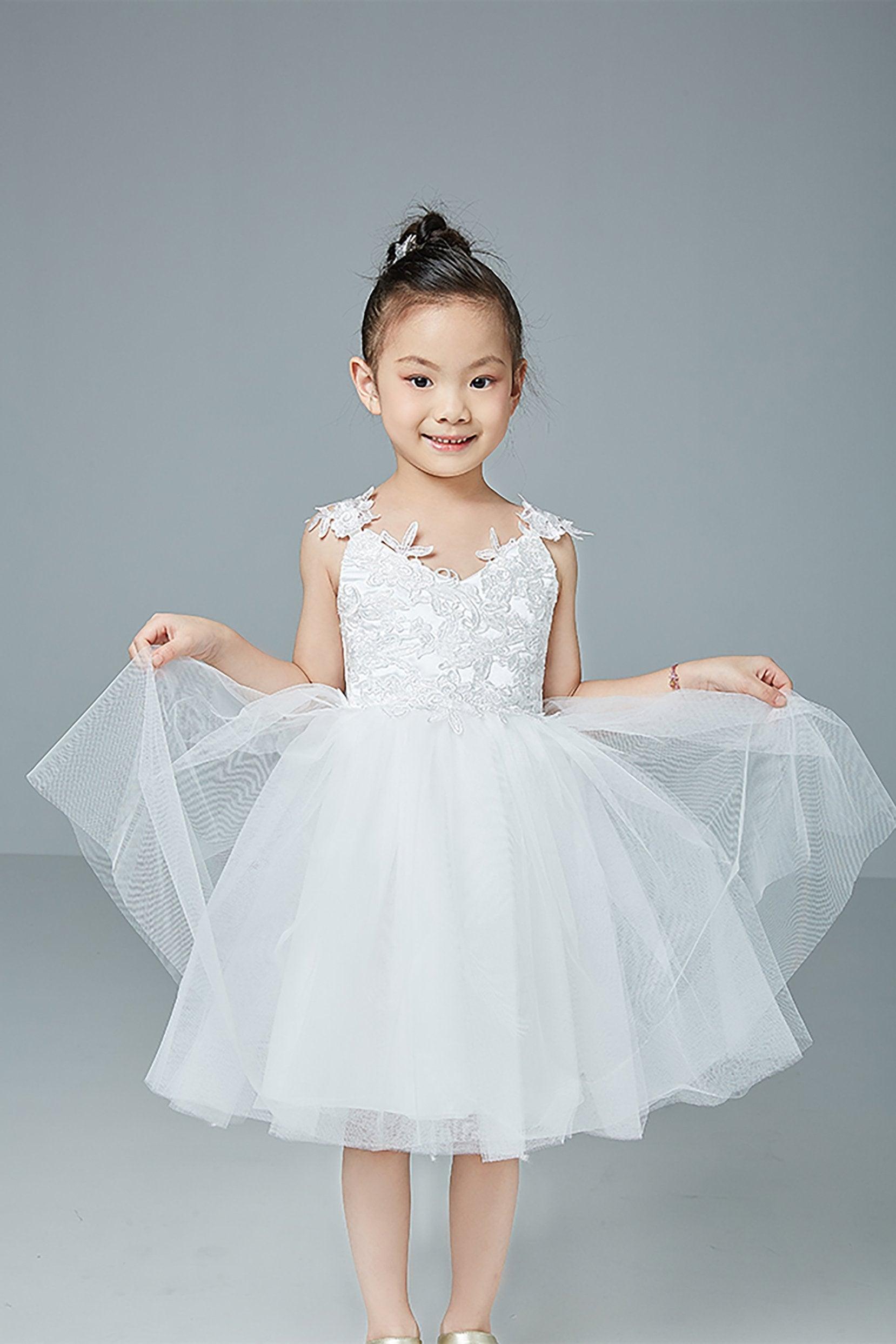 A-Line Knee Length Tulle Lace Flower Girl Dress CF0265 - COCOMELODY