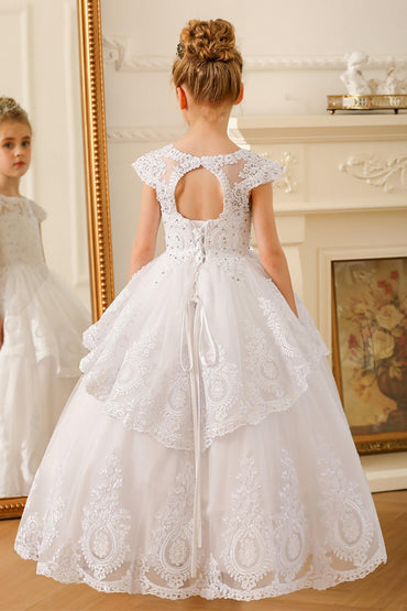 Ball Gown Floor Length Tulle Lace Flower Girl Dress CF0267 - COCOMELODY