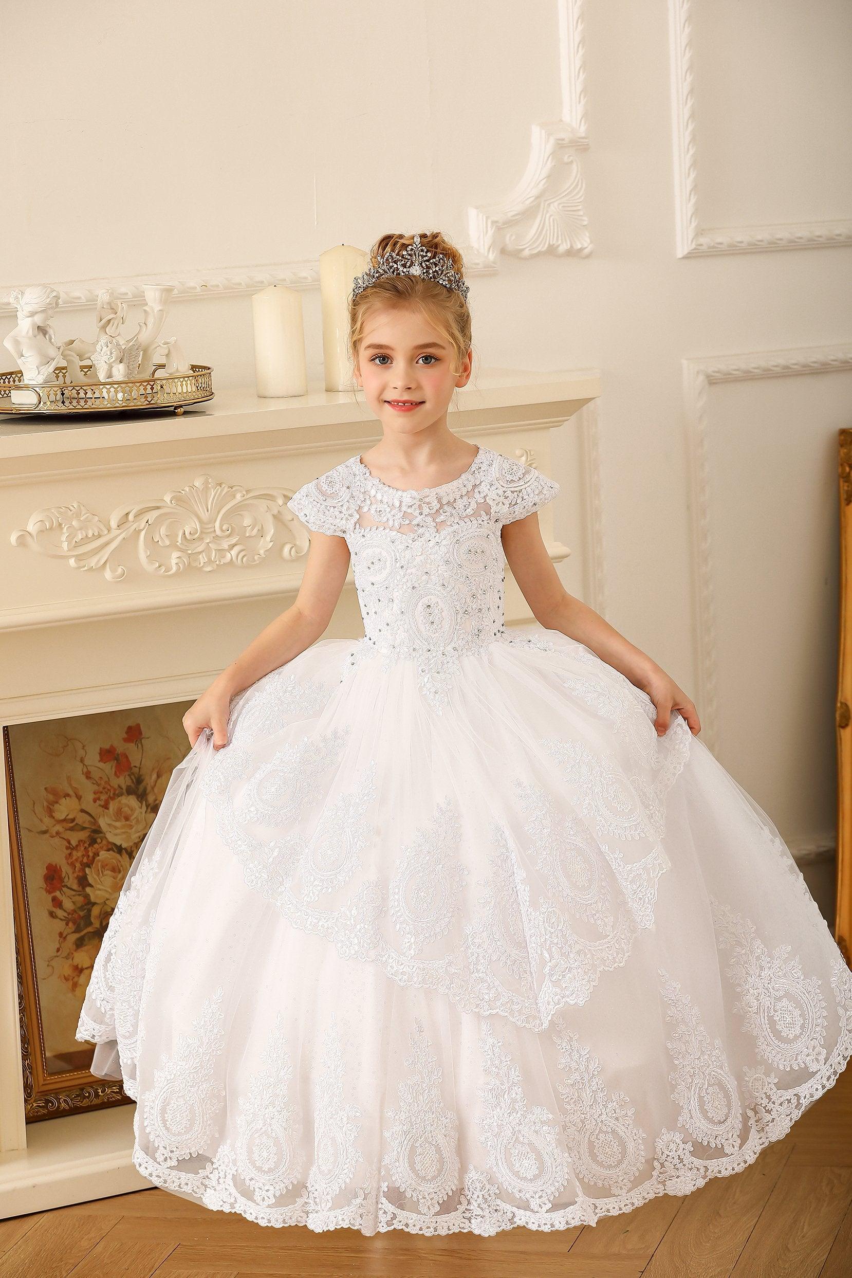 Ball Gown Floor Length Tulle Lace Flower Girl Dress CF0267 - COCOMELODY